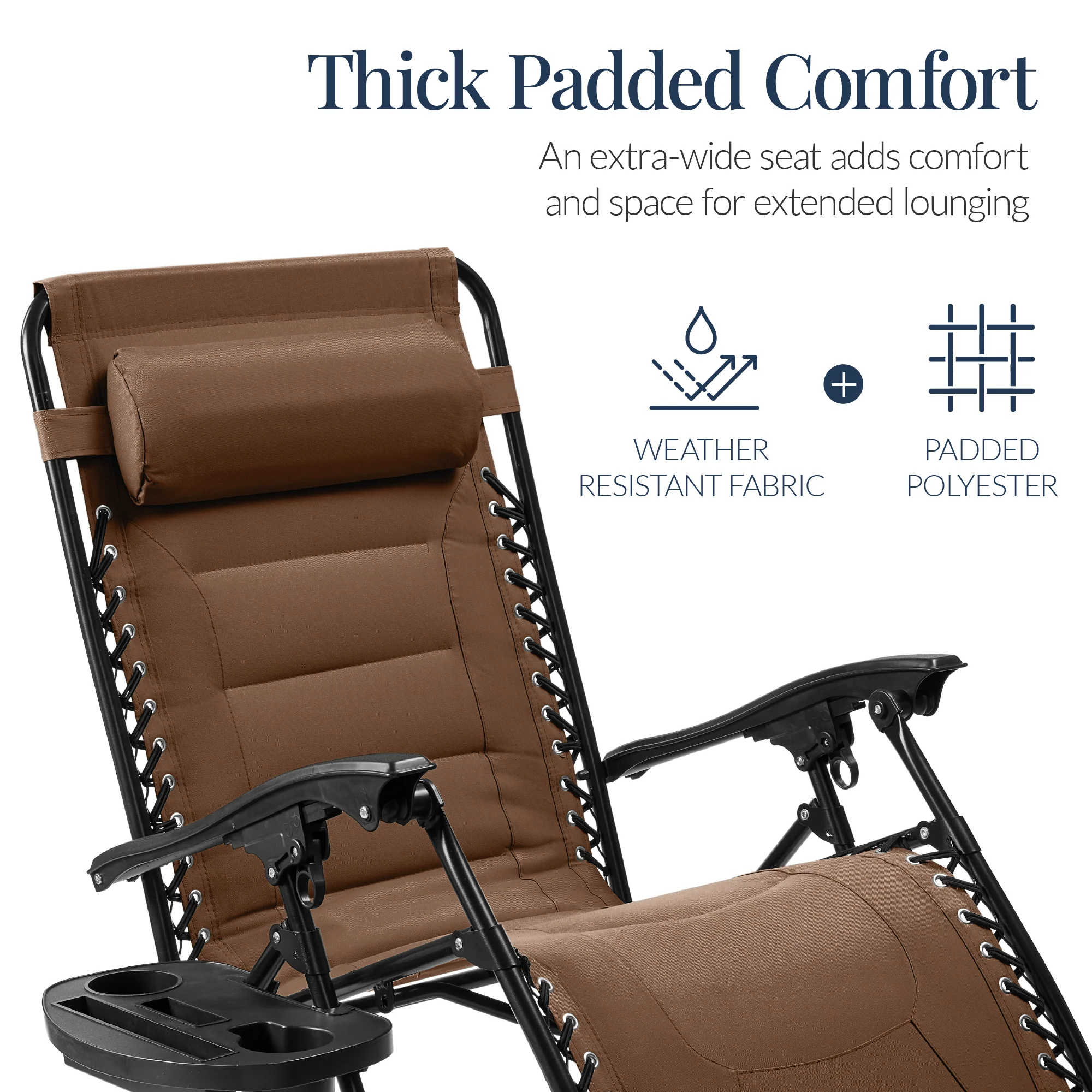 Oversized Padded Zero Gravity Chair, Folding Recliner w/ Headrest, Side Tray - Image 109
