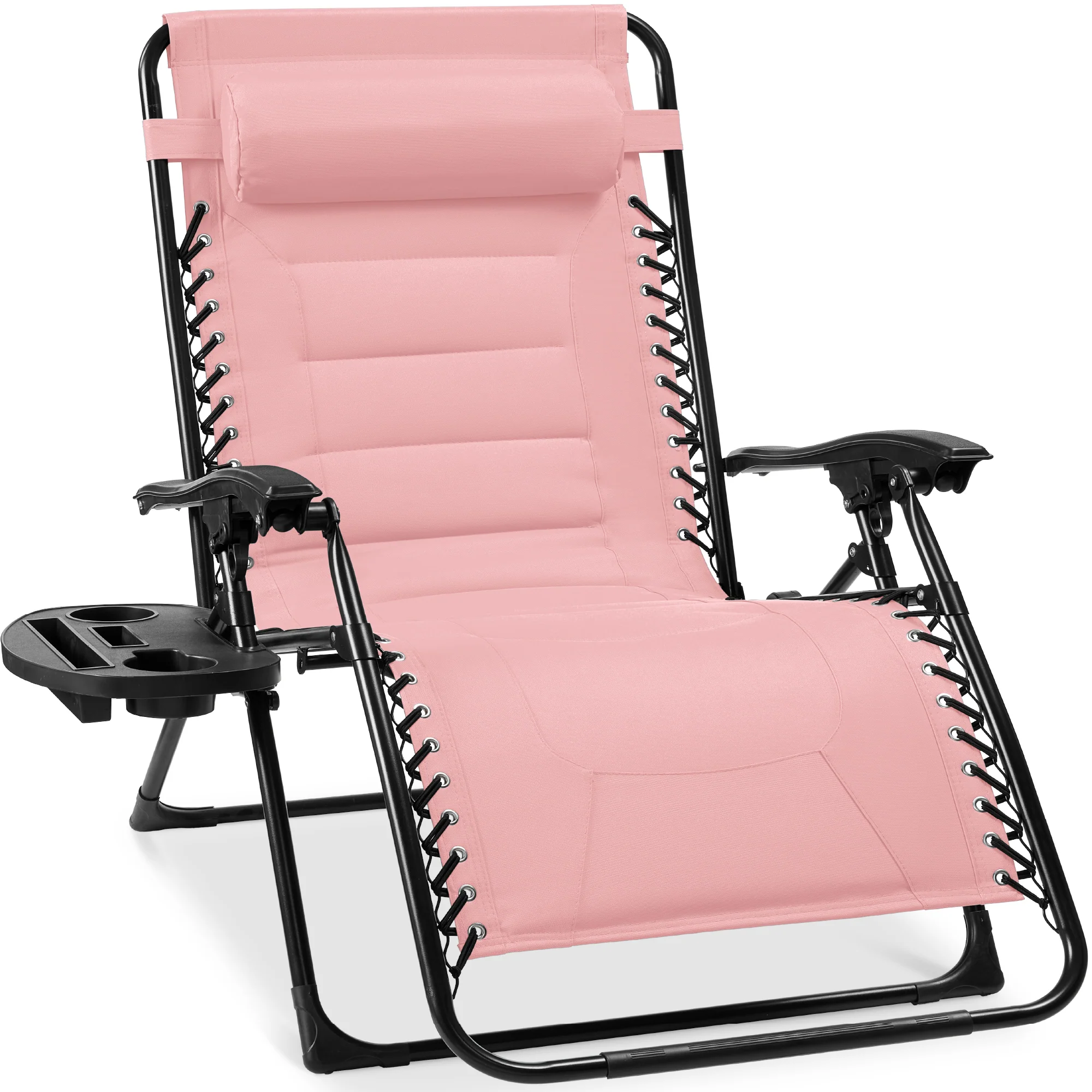 Oversized Padded Zero Gravity Chair, Folding Recliner w/ Headrest, Side Tray - Image 110
