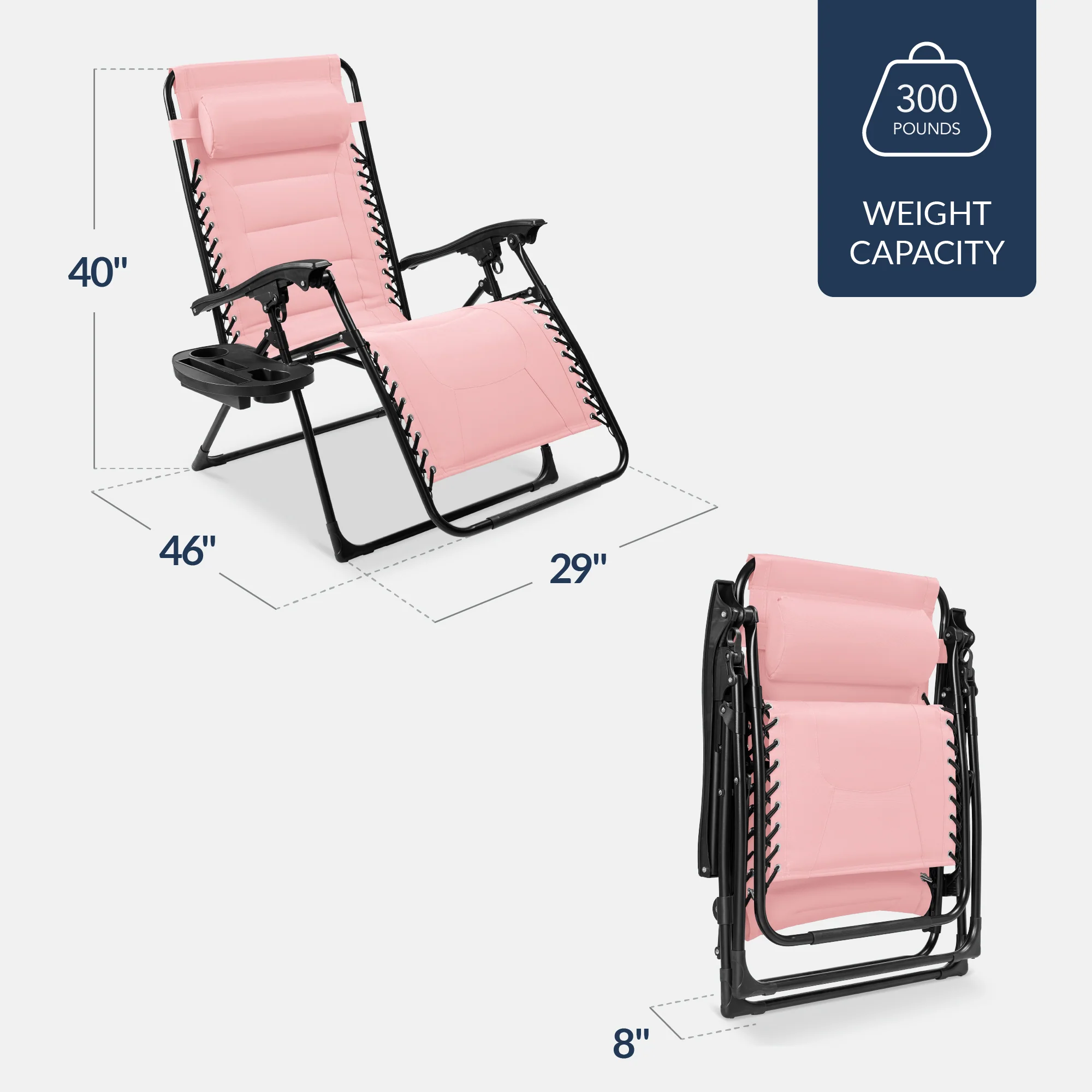 Oversized Padded Zero Gravity Chair, Folding Recliner w/ Headrest, Side Tray - Image 111