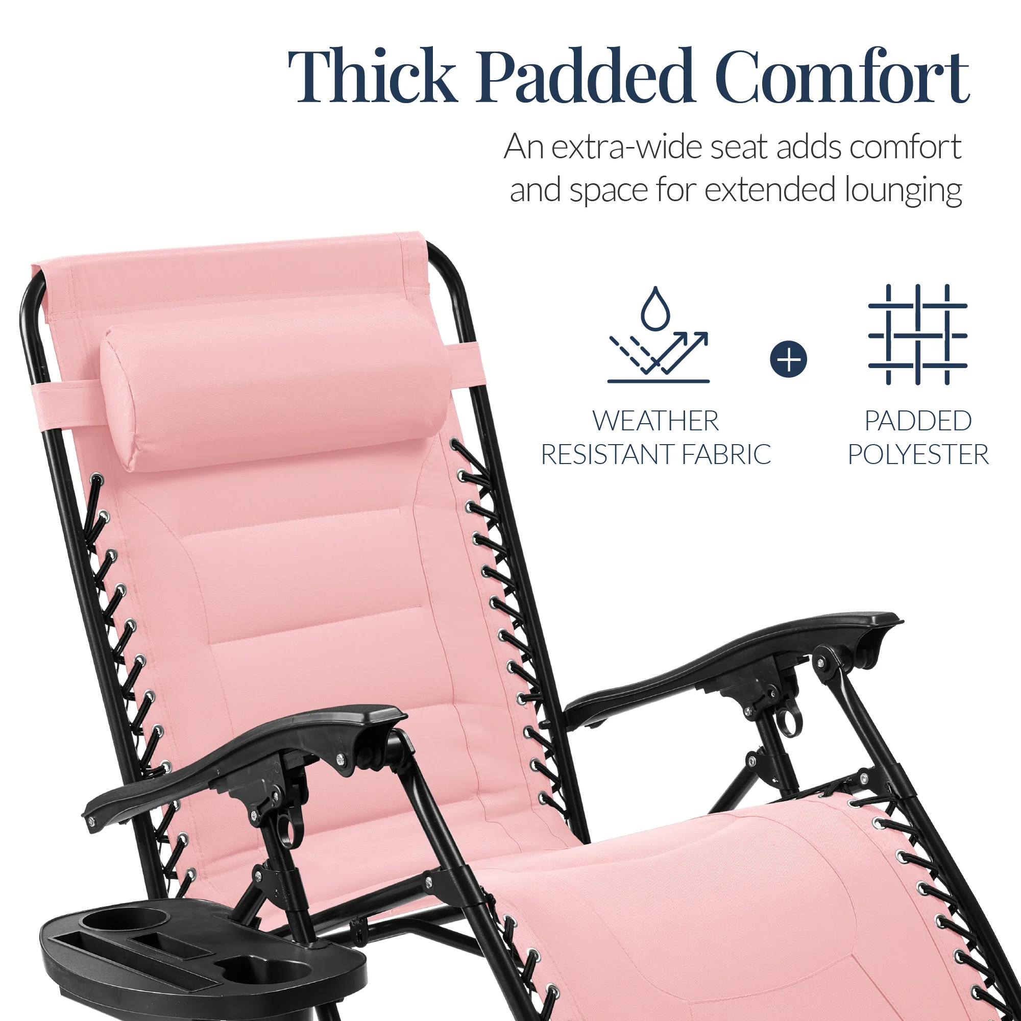 Oversized Padded Zero Gravity Chair, Folding Recliner w/ Headrest, Side Tray - Image 113