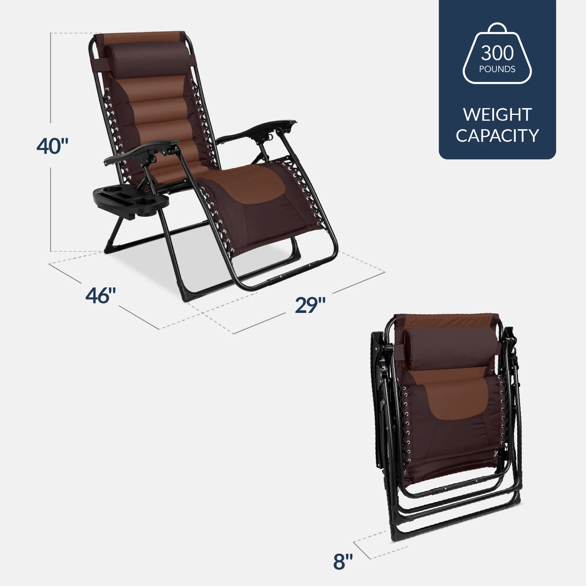 Oversized Padded Zero Gravity Chair, Folding Recliner w/ Headrest, Side Tray - Image 115