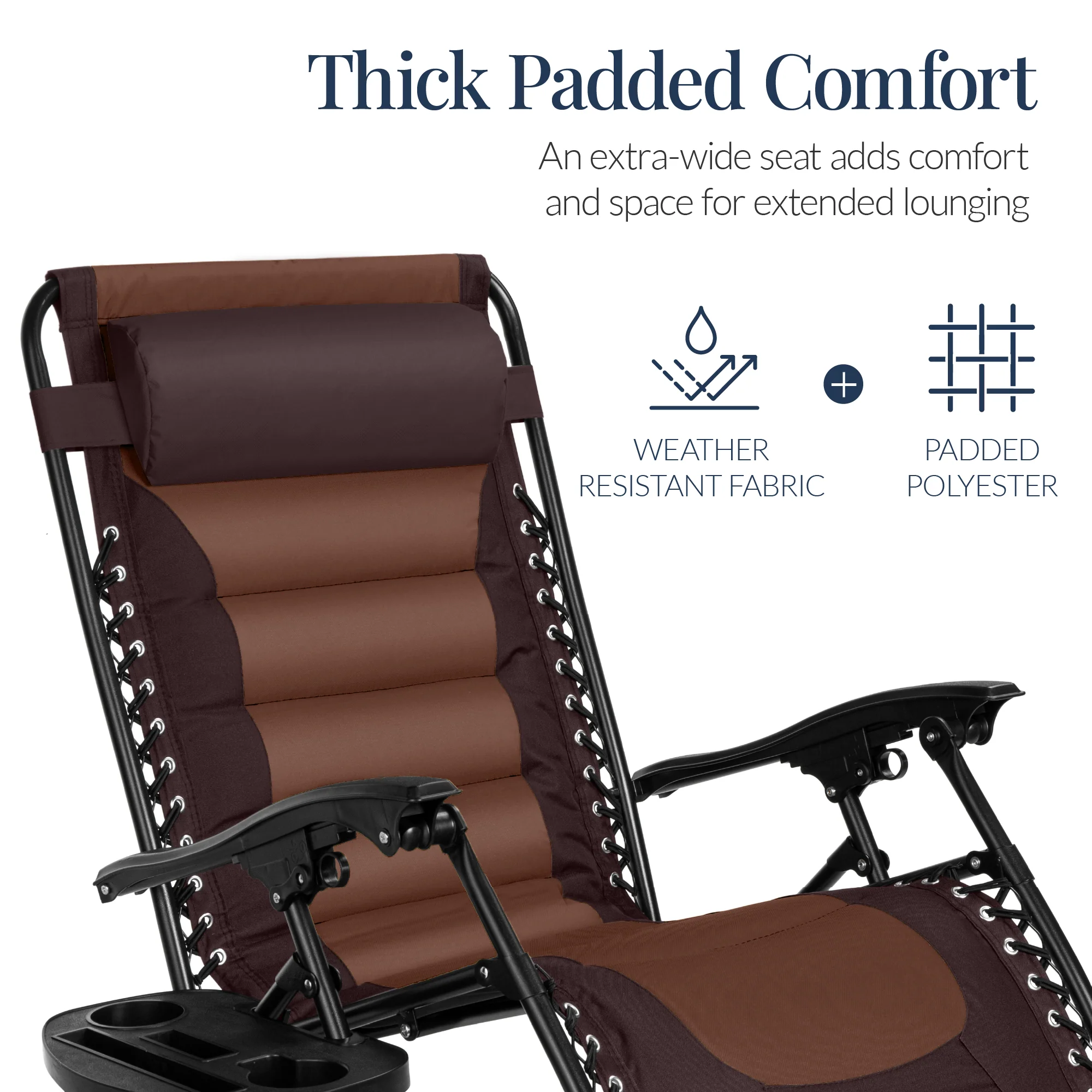 Oversized Padded Zero Gravity Chair, Folding Recliner w/ Headrest, Side Tray - Image 117