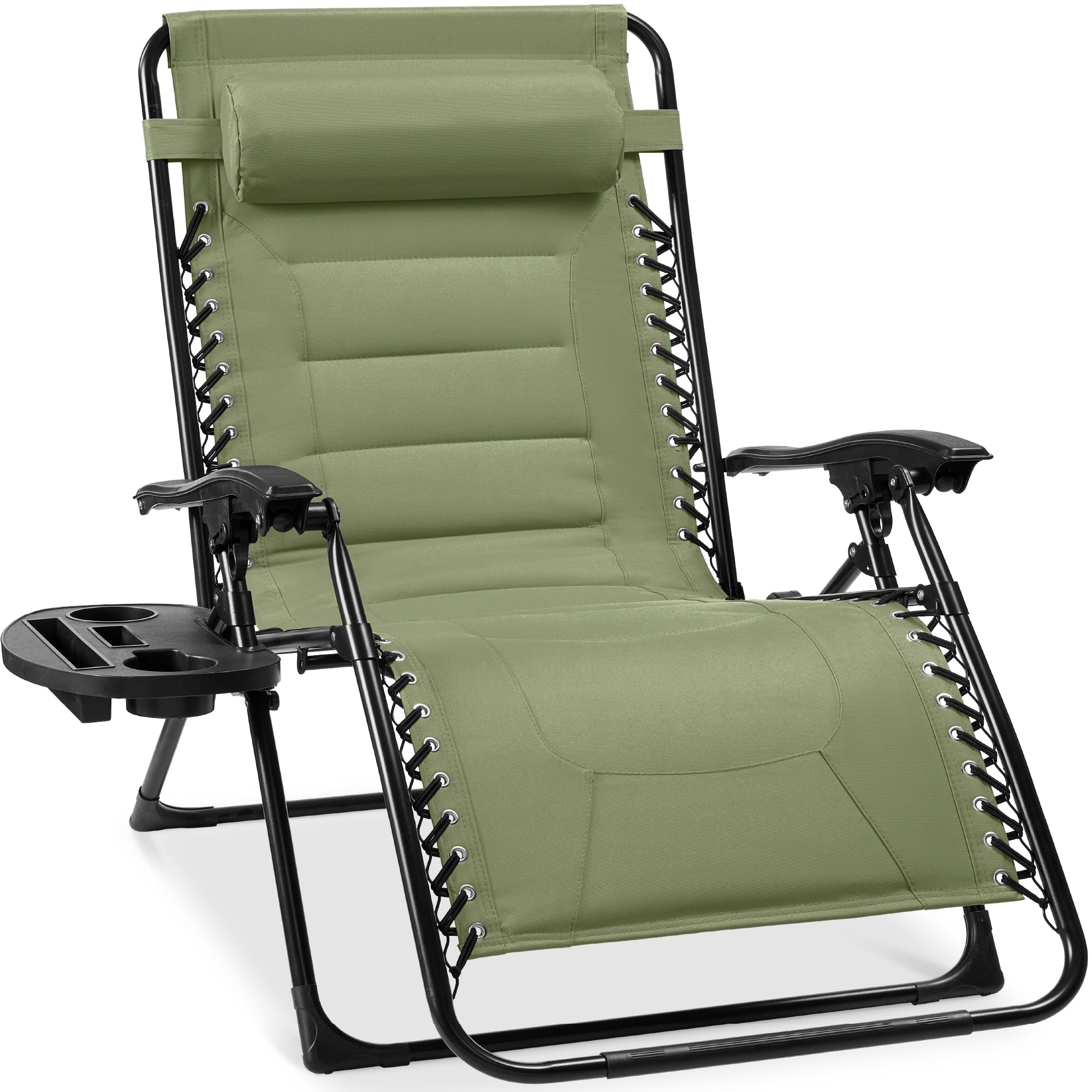 Oversized Padded Zero Gravity Chair, Folding Recliner w/ Headrest, Side Tray - Image 118