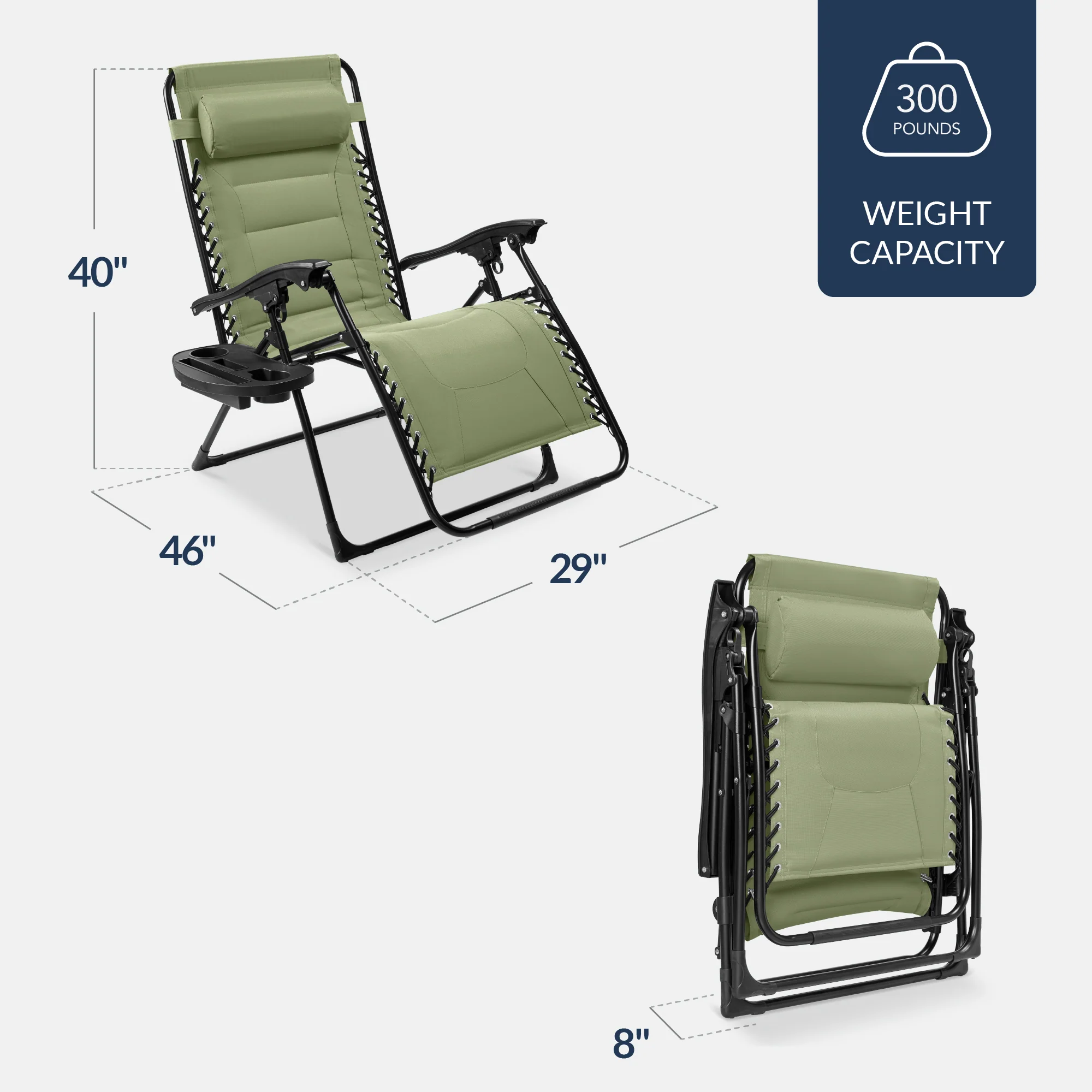 Oversized Padded Zero Gravity Chair, Folding Recliner w/ Headrest, Side Tray - Image 119