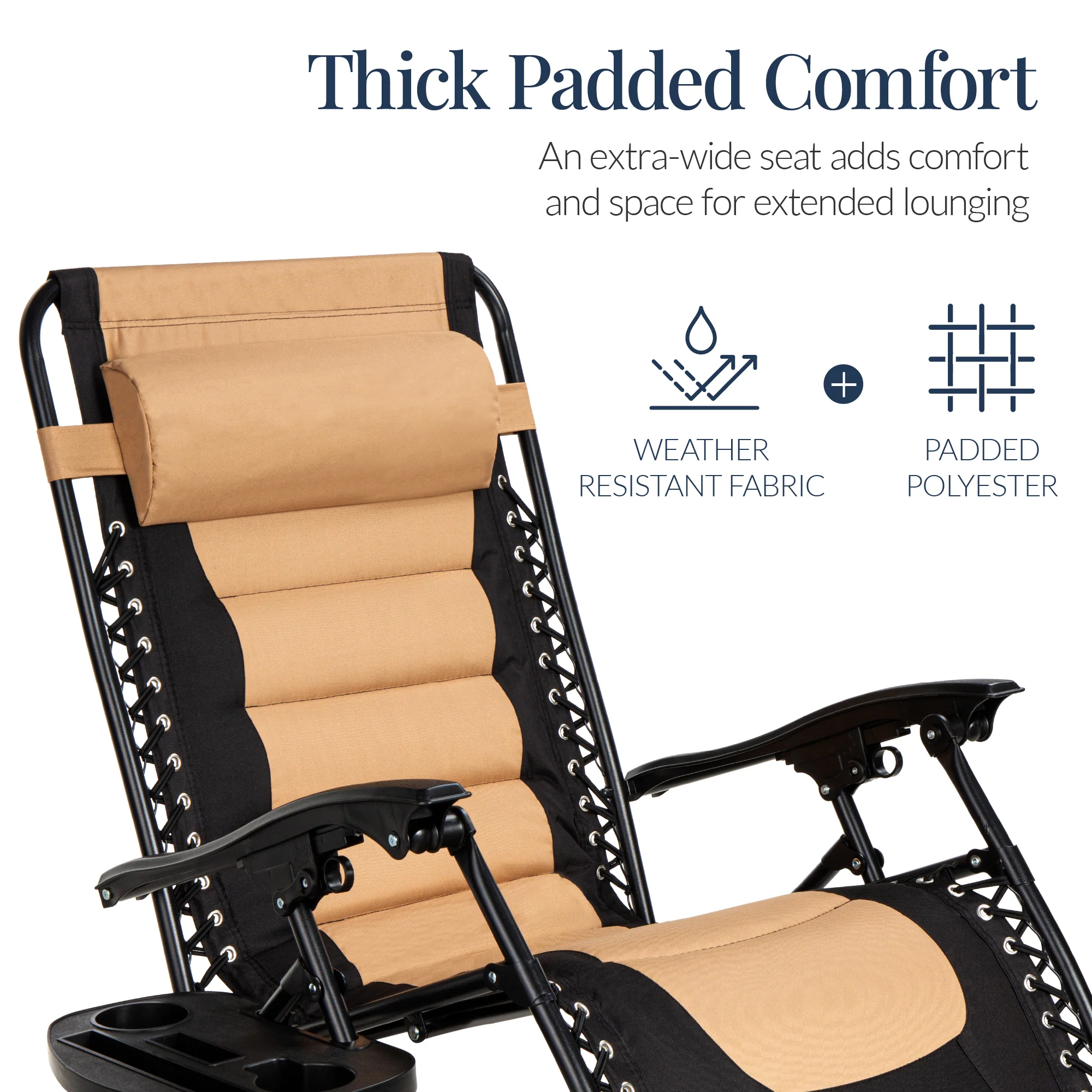 Oversized Padded Zero Gravity Chair, Folding Recliner w/ Headrest, Side Tray - Image 12
