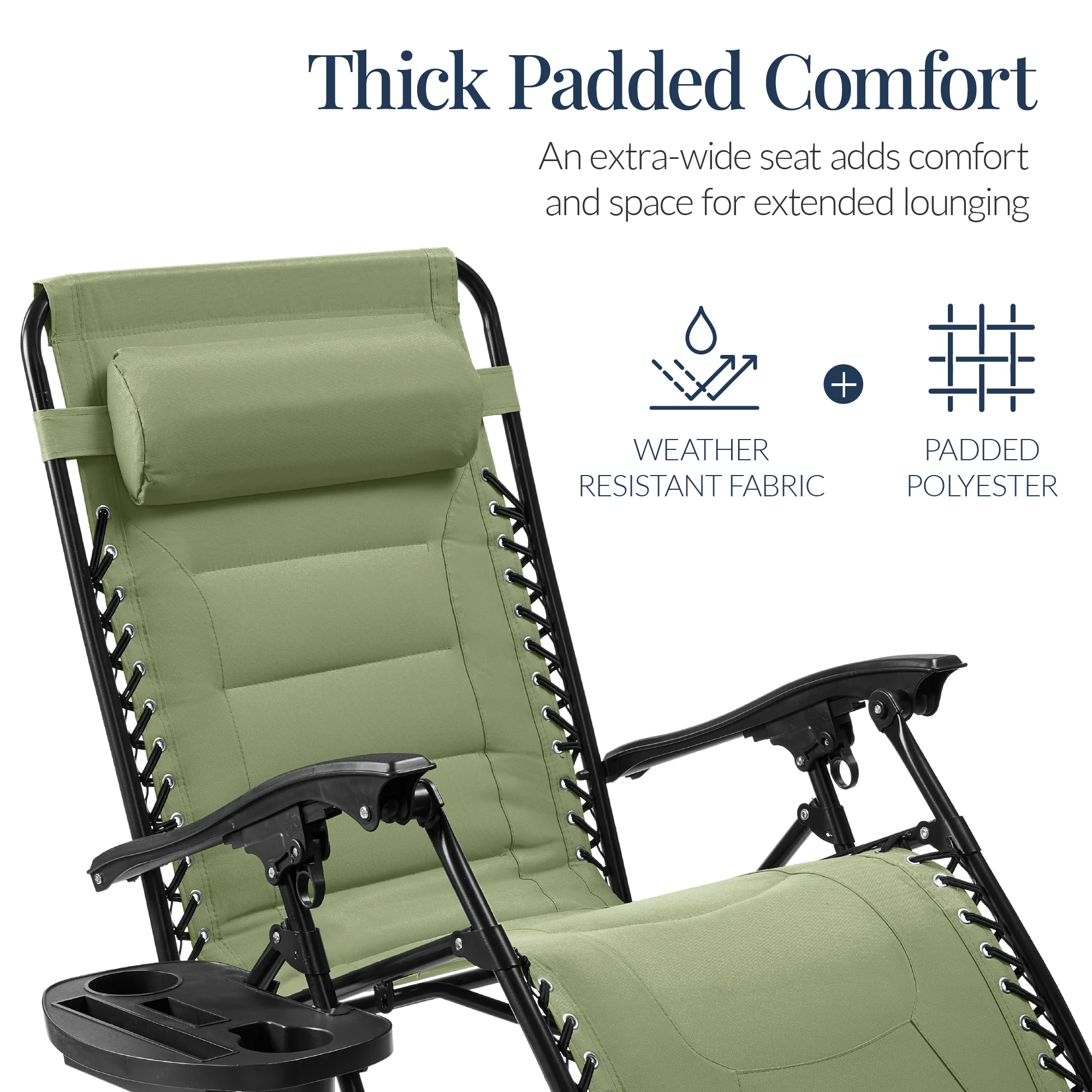 Oversized Padded Zero Gravity Chair, Folding Recliner w/ Headrest, Side Tray - Image 121