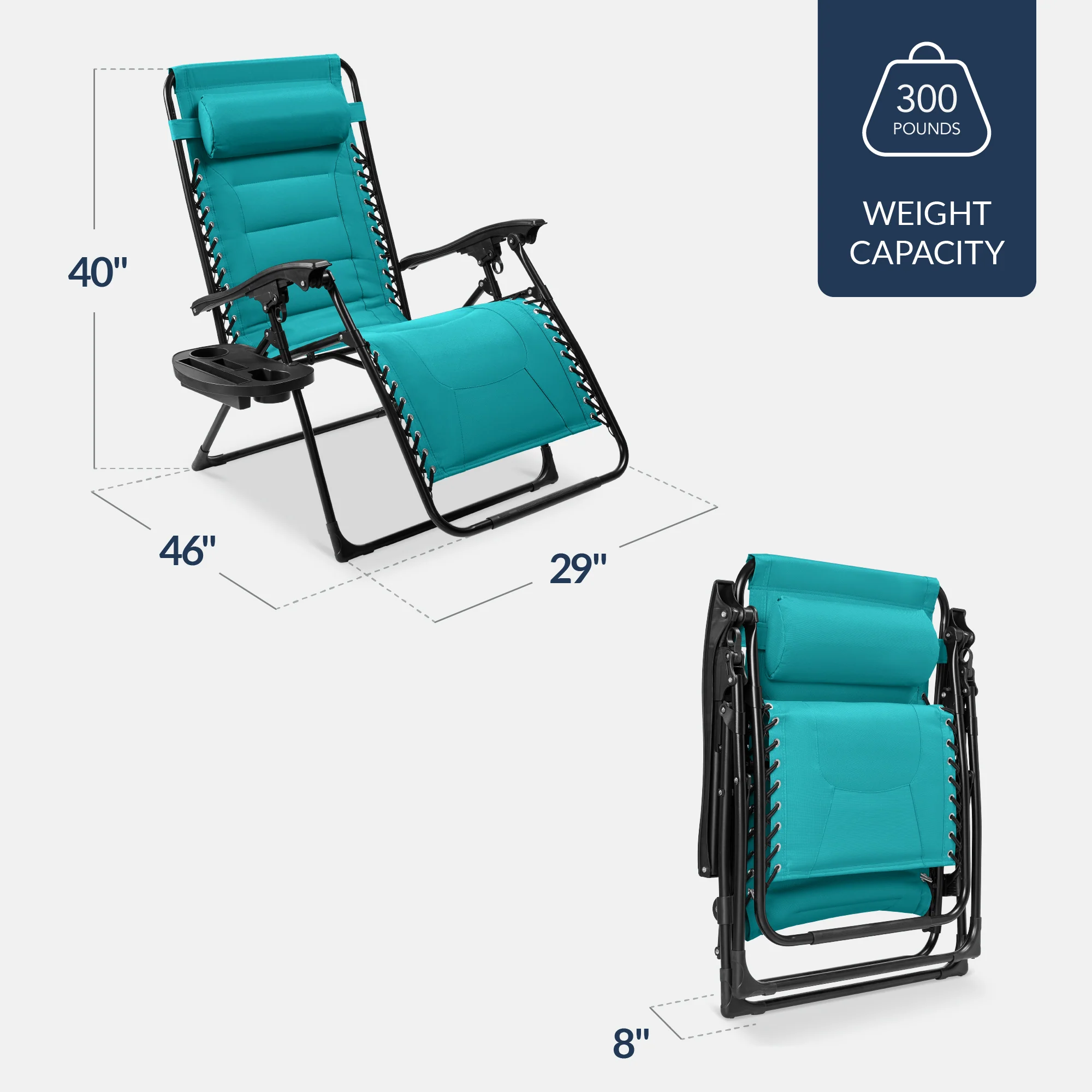 Oversized Padded Zero Gravity Chair, Folding Recliner w/ Headrest, Side Tray - Image 123