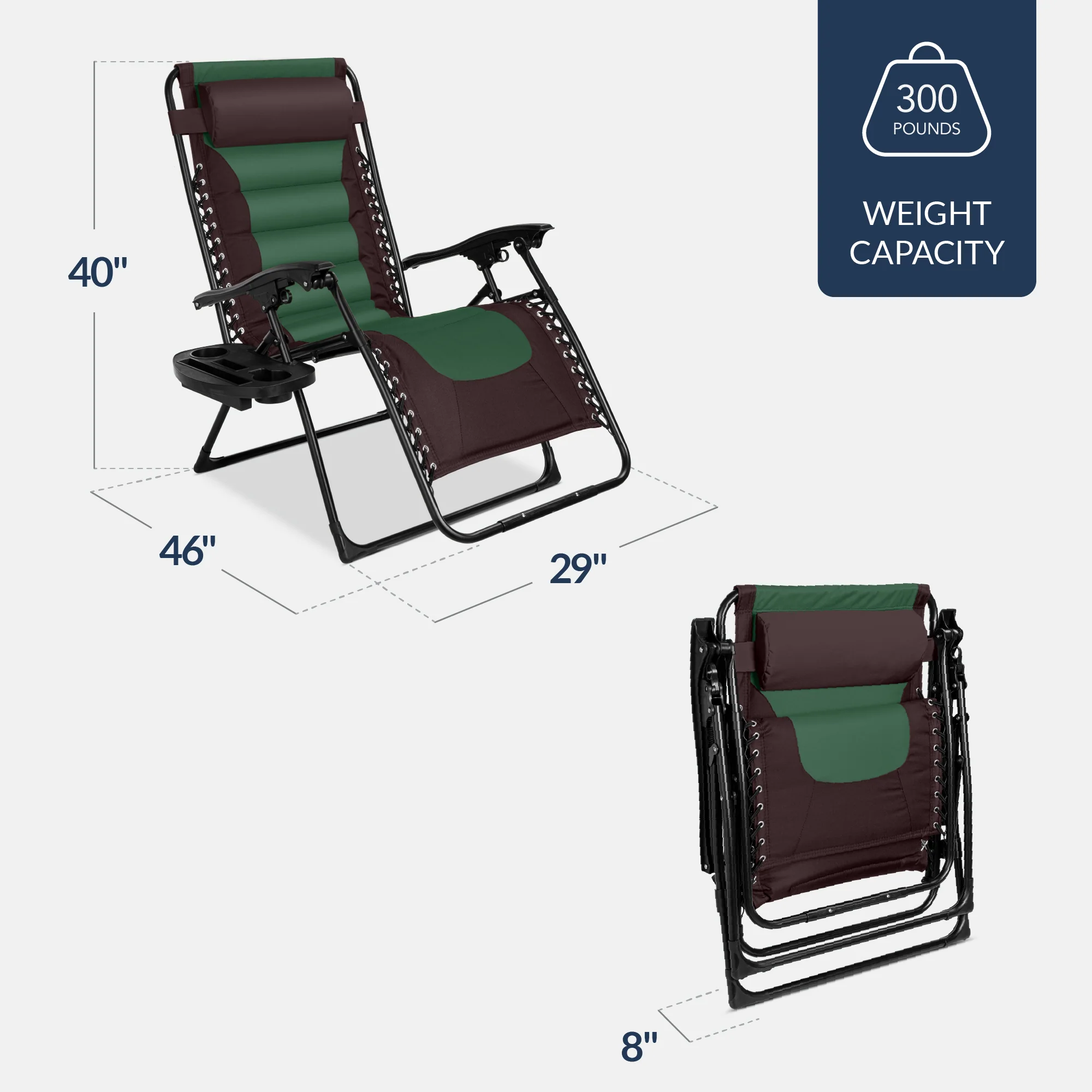 Oversized Padded Zero Gravity Chair, Folding Recliner w/ Headrest, Side Tray - Image 127