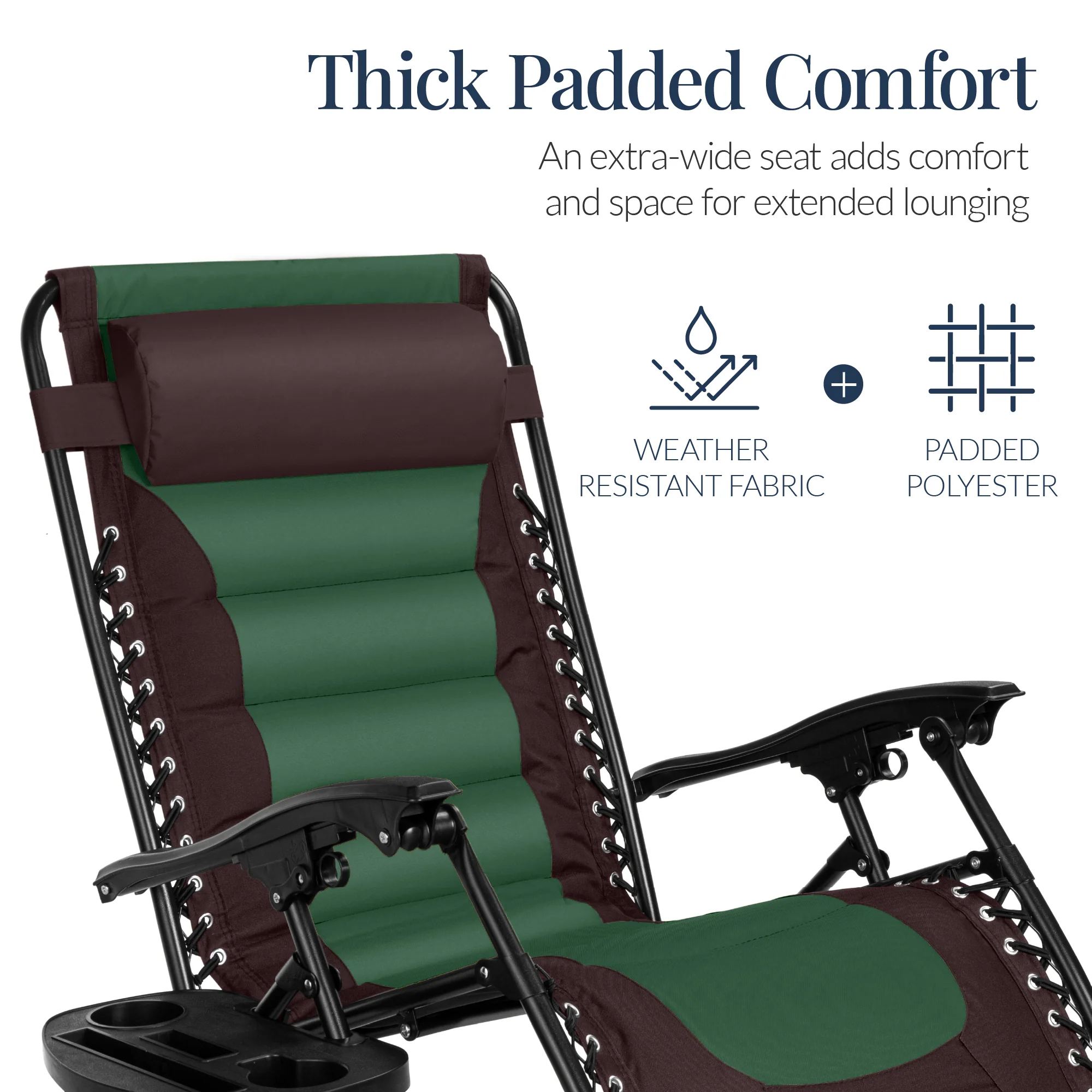 Oversized Padded Zero Gravity Chair, Folding Recliner w/ Headrest, Side Tray - Image 129