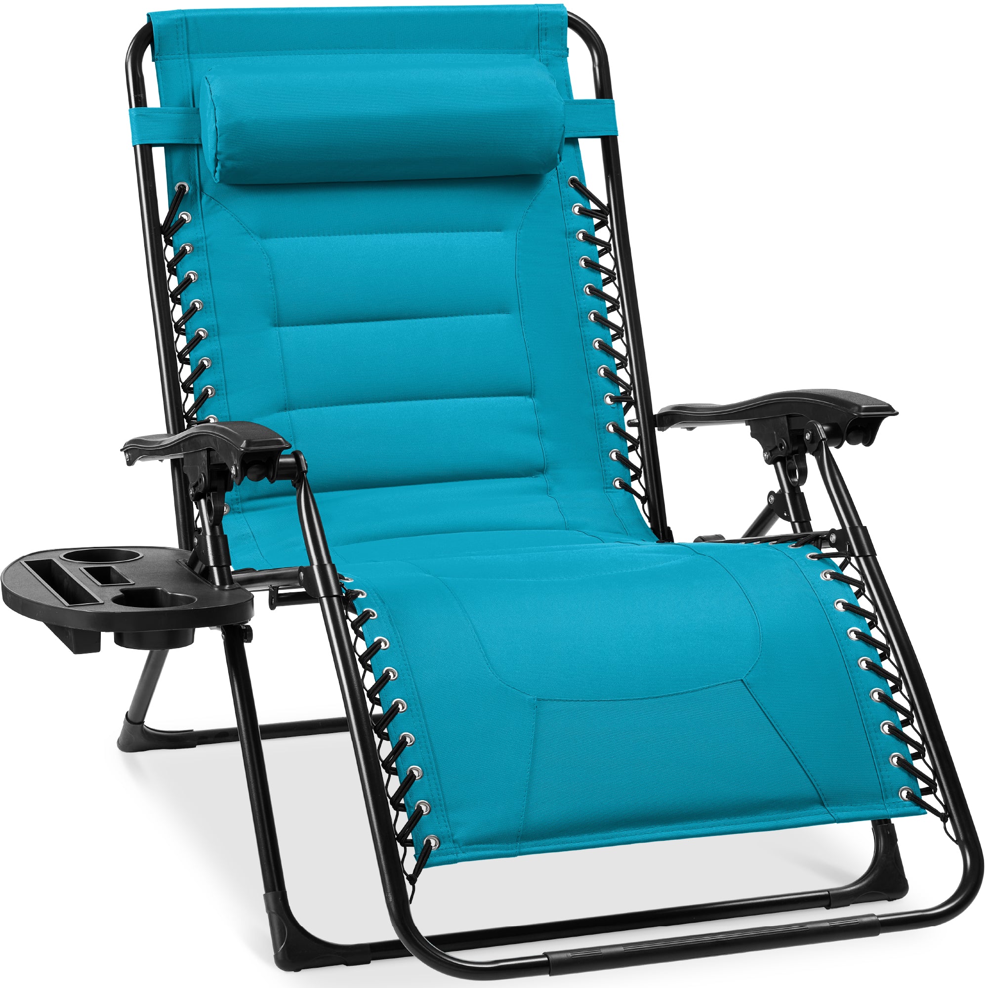 Oversized Padded Zero Gravity Chair, Folding Recliner w/ Headrest, Side Tray - Image 130