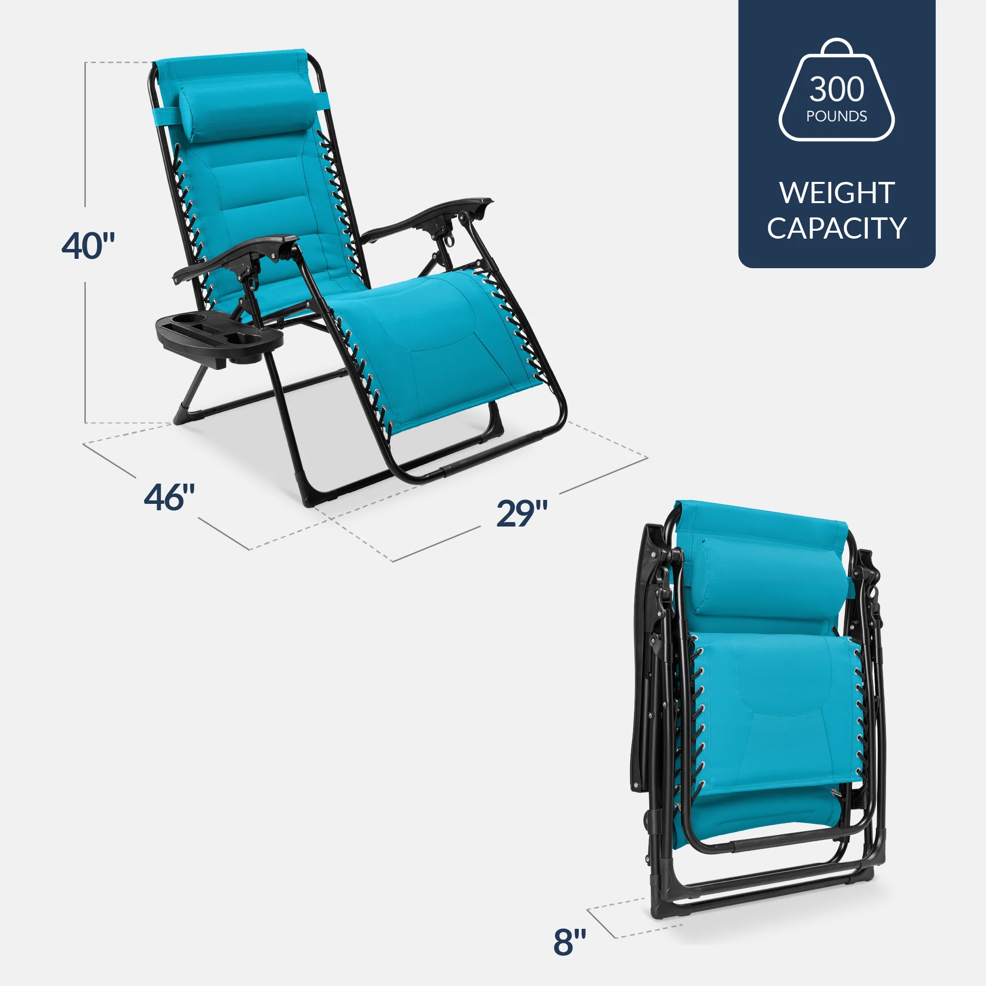 Oversized Padded Zero Gravity Chair, Folding Recliner w/ Headrest, Side Tray - Image 131