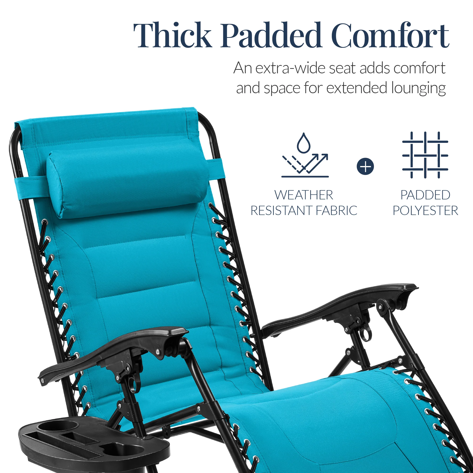 Oversized Padded Zero Gravity Chair, Folding Recliner w/ Headrest, Side Tray - Image 133
