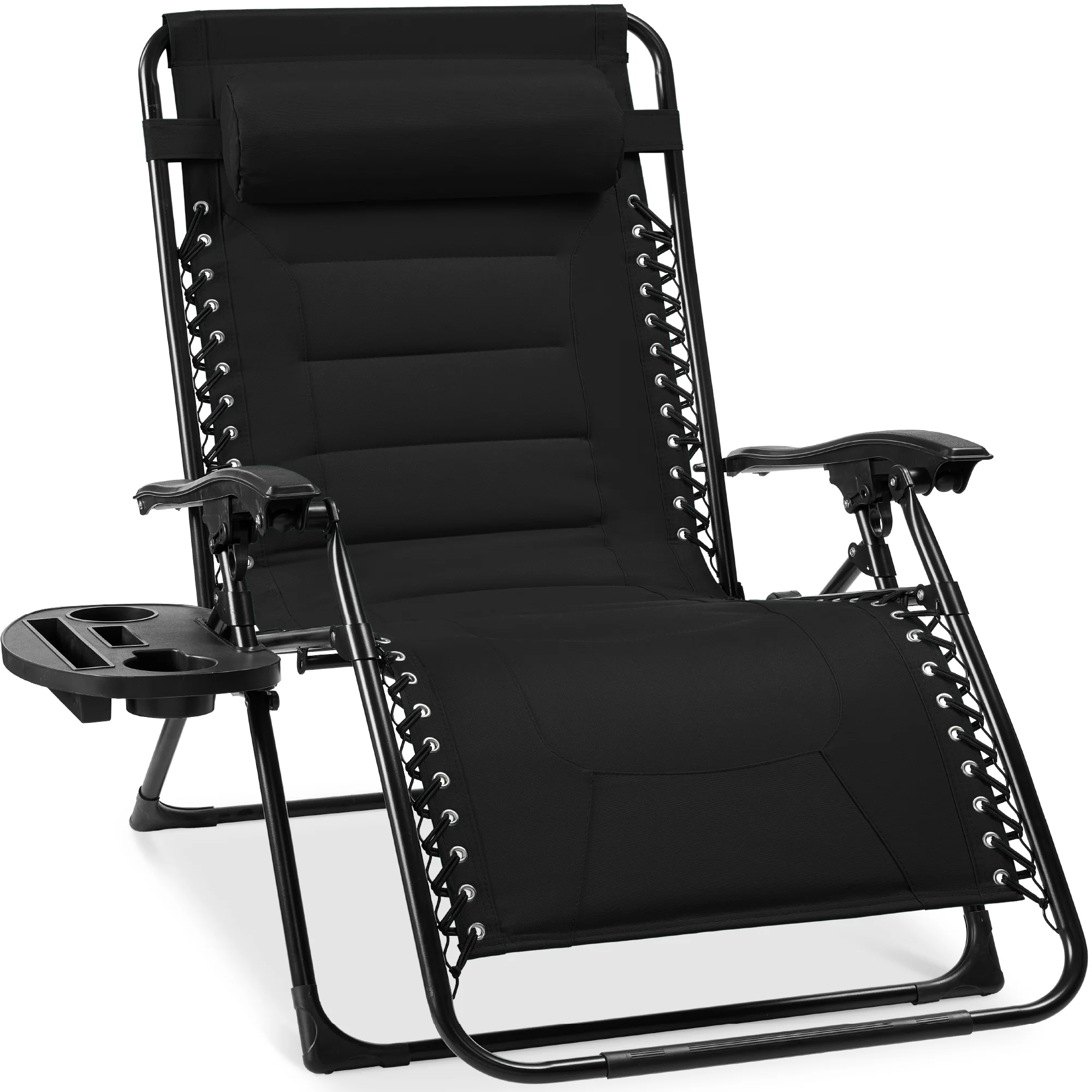 Oversized Padded Zero Gravity Chair, Folding Recliner w/ Headrest, Side Tray - Image 134