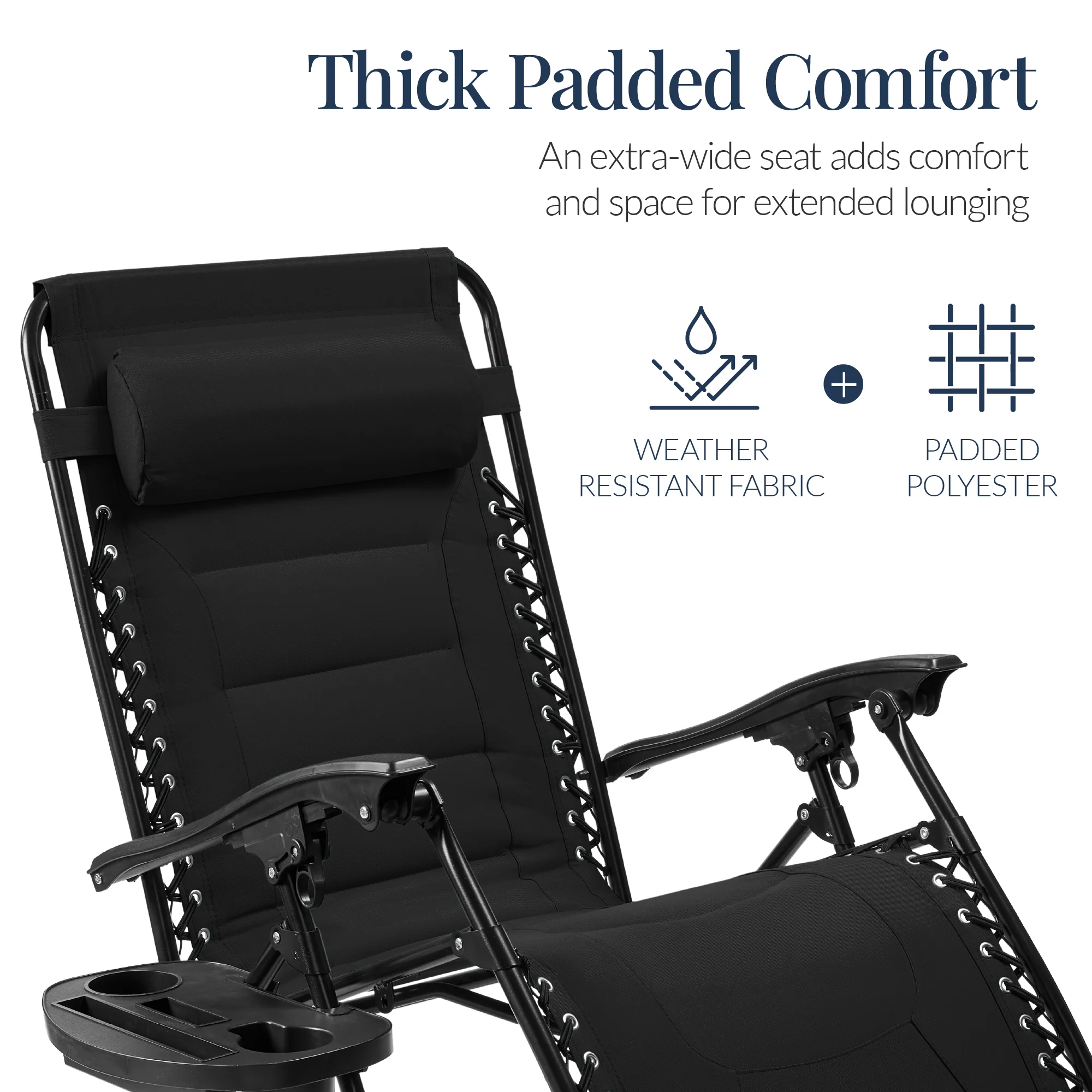 Oversized Padded Zero Gravity Chair, Folding Recliner w/ Headrest, Side Tray - Image 137