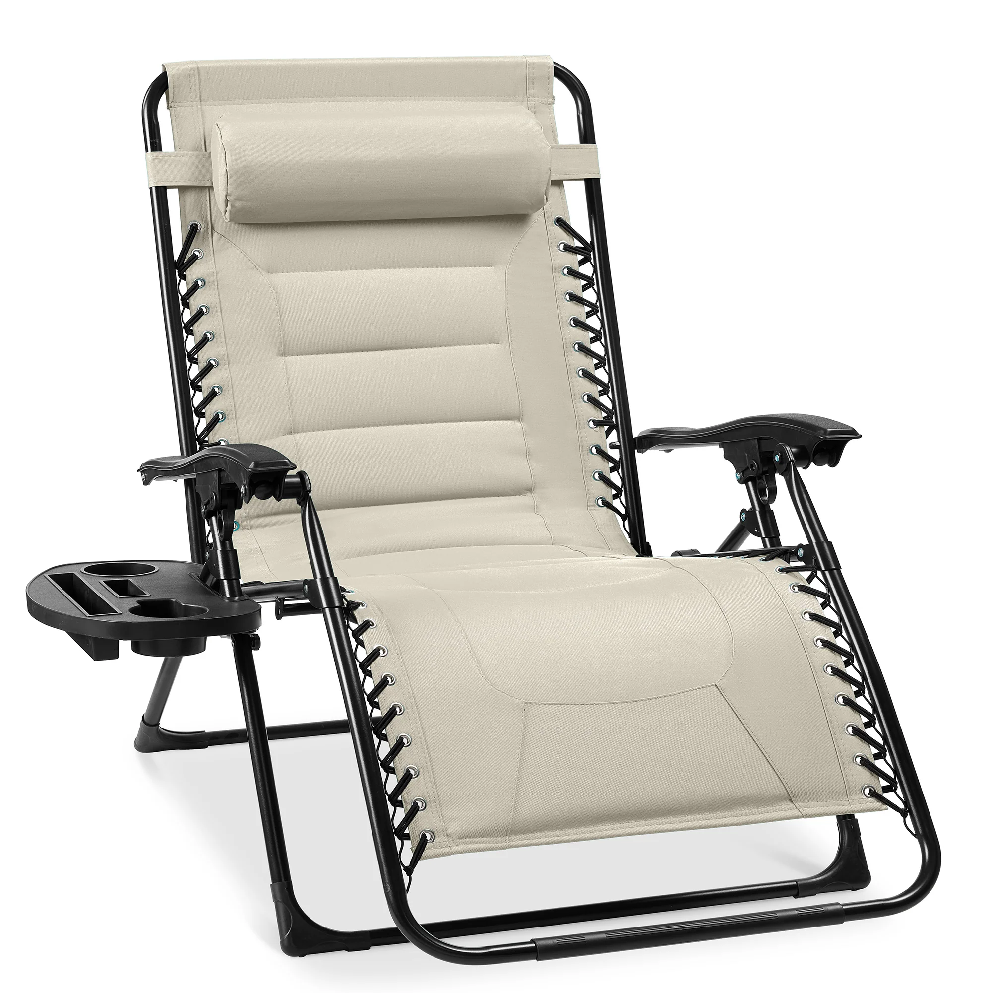 Oversized Padded Zero Gravity Chair, Folding Recliner w/ Headrest, Side Tray - Image 138