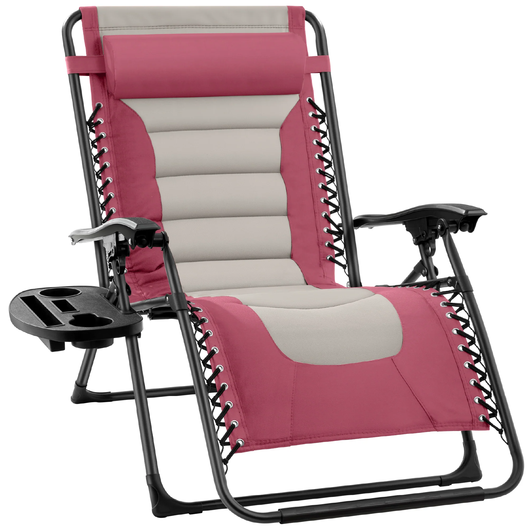Oversized Padded Zero Gravity Chair, Folding Recliner w/ Headrest, Side Tray - Image 139