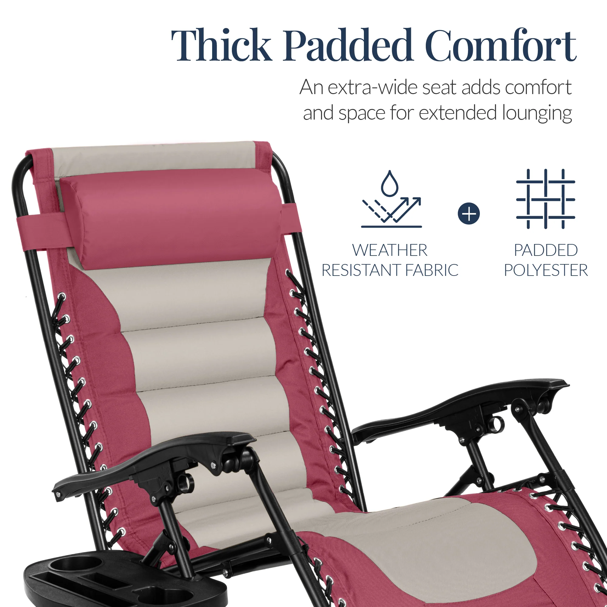 Oversized Padded Zero Gravity Chair, Folding Recliner w/ Headrest, Side Tray - Image 142