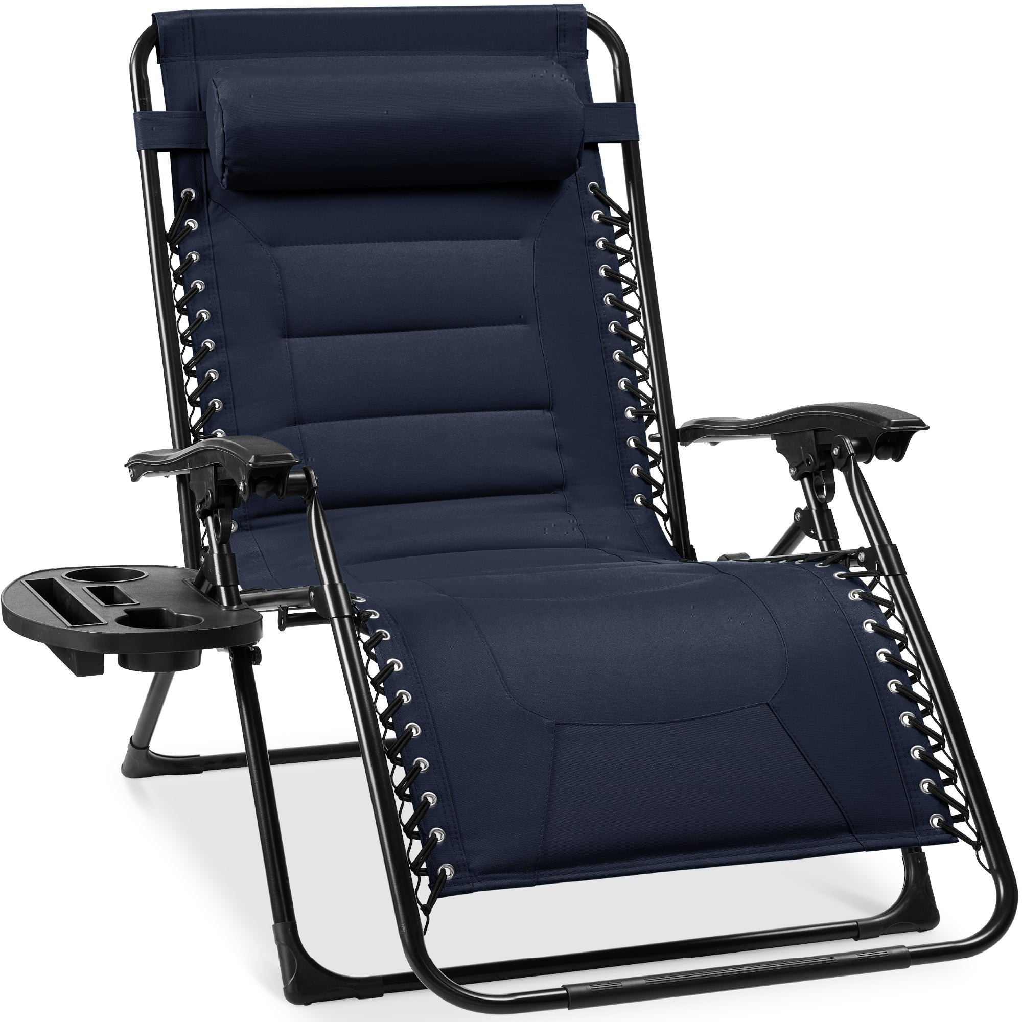 Oversized Padded Zero Gravity Chair, Folding Recliner w/ Headrest, Side Tray - Image 143