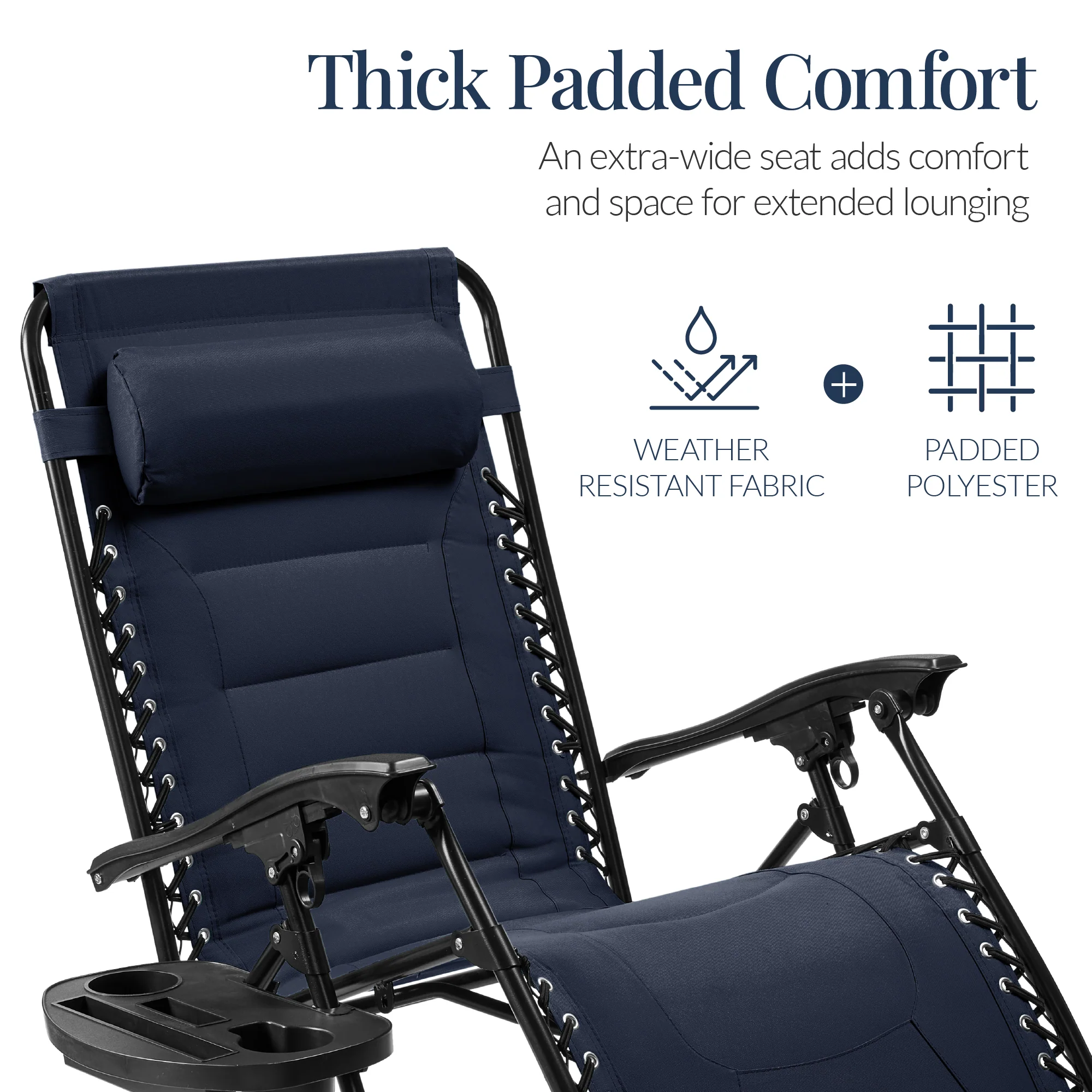 Oversized Padded Zero Gravity Chair, Folding Recliner w/ Headrest, Side Tray - Image 145