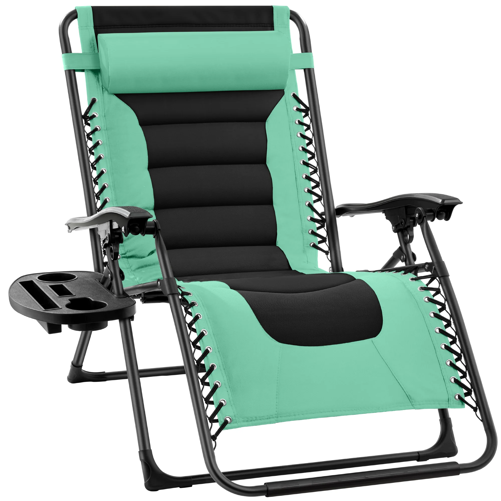 Oversized Padded Zero Gravity Chair, Folding Recliner w/ Headrest, Side Tray - Image 147