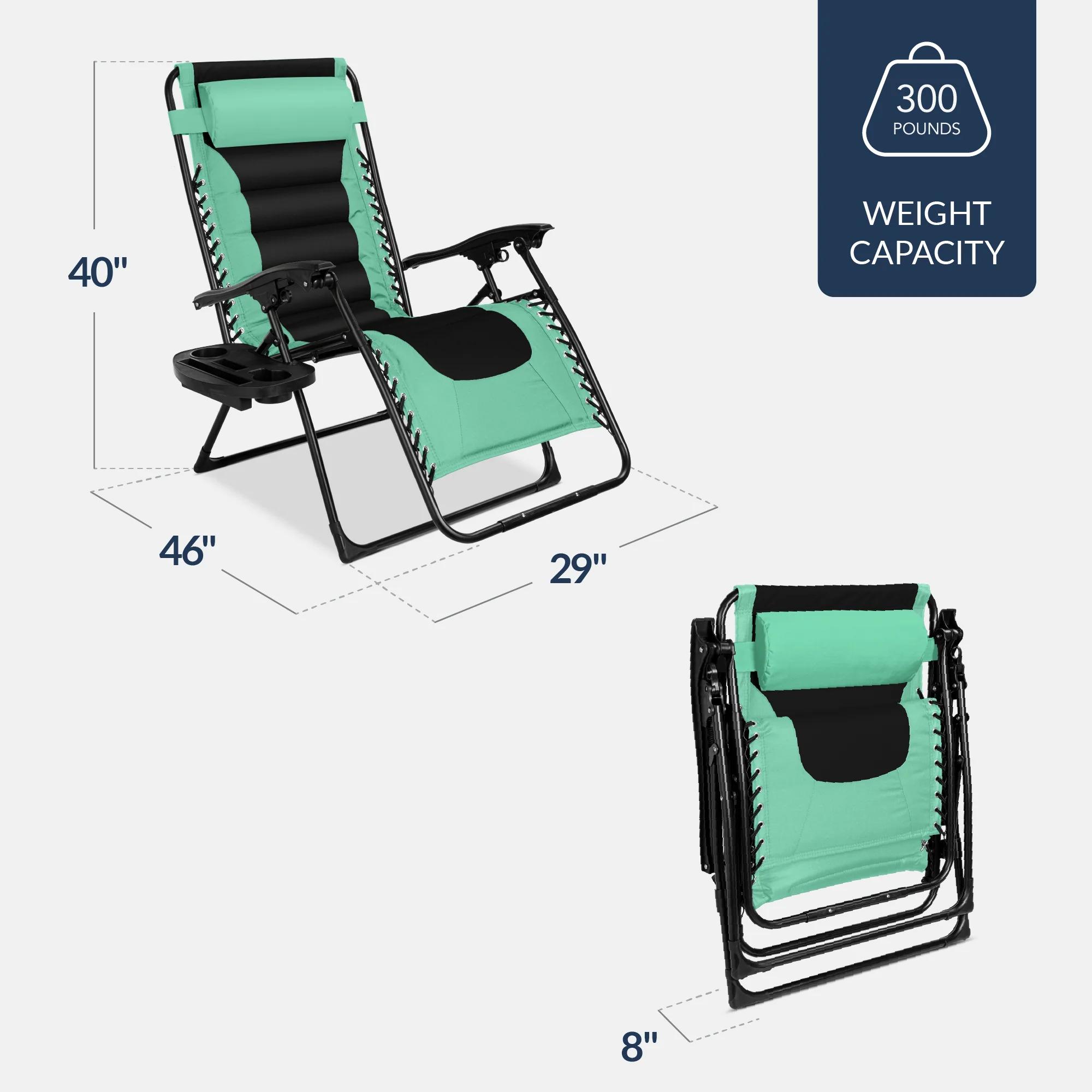 Oversized Padded Zero Gravity Chair, Folding Recliner w/ Headrest, Side Tray - Image 148