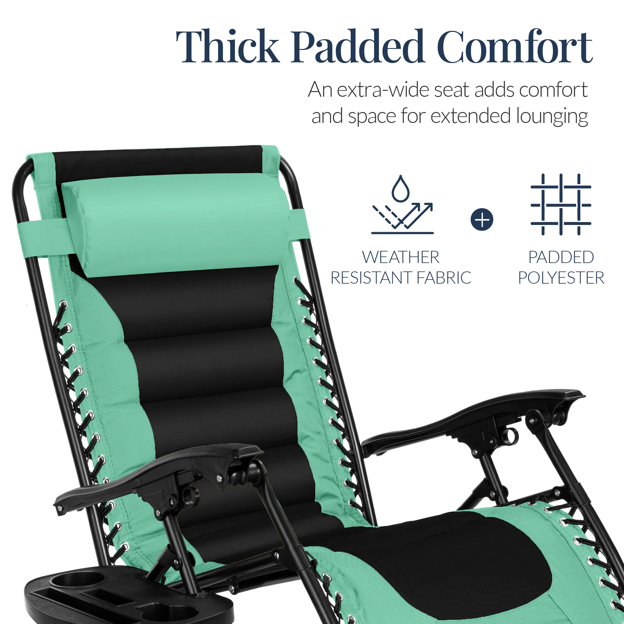 Oversized Padded Zero Gravity Chair, Folding Recliner w/ Headrest, Side Tray - Image 150