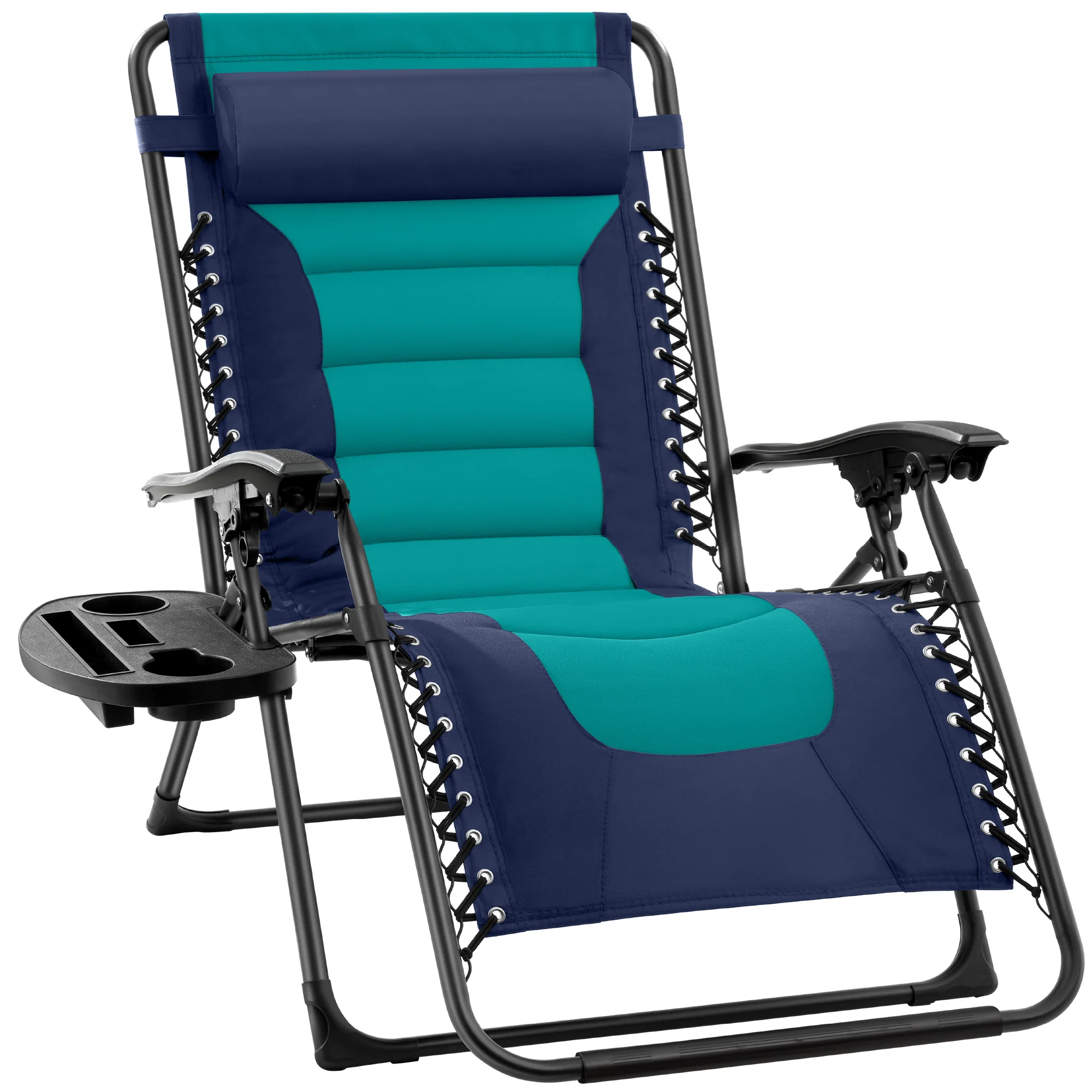 Oversized Padded Zero Gravity Chair, Folding Recliner w/ Headrest, Side Tray - Image 152