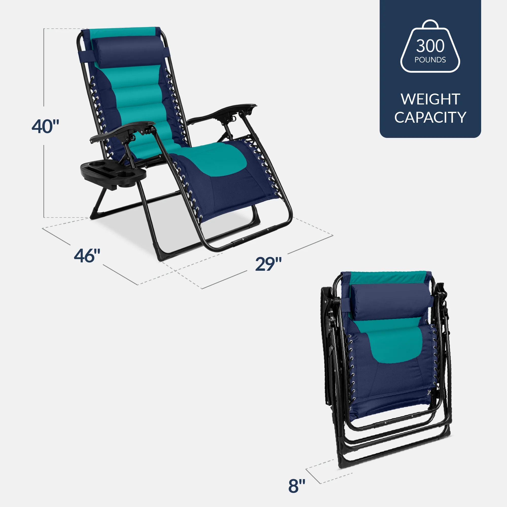 Oversized Padded Zero Gravity Chair, Folding Recliner w/ Headrest, Side Tray - Image 153