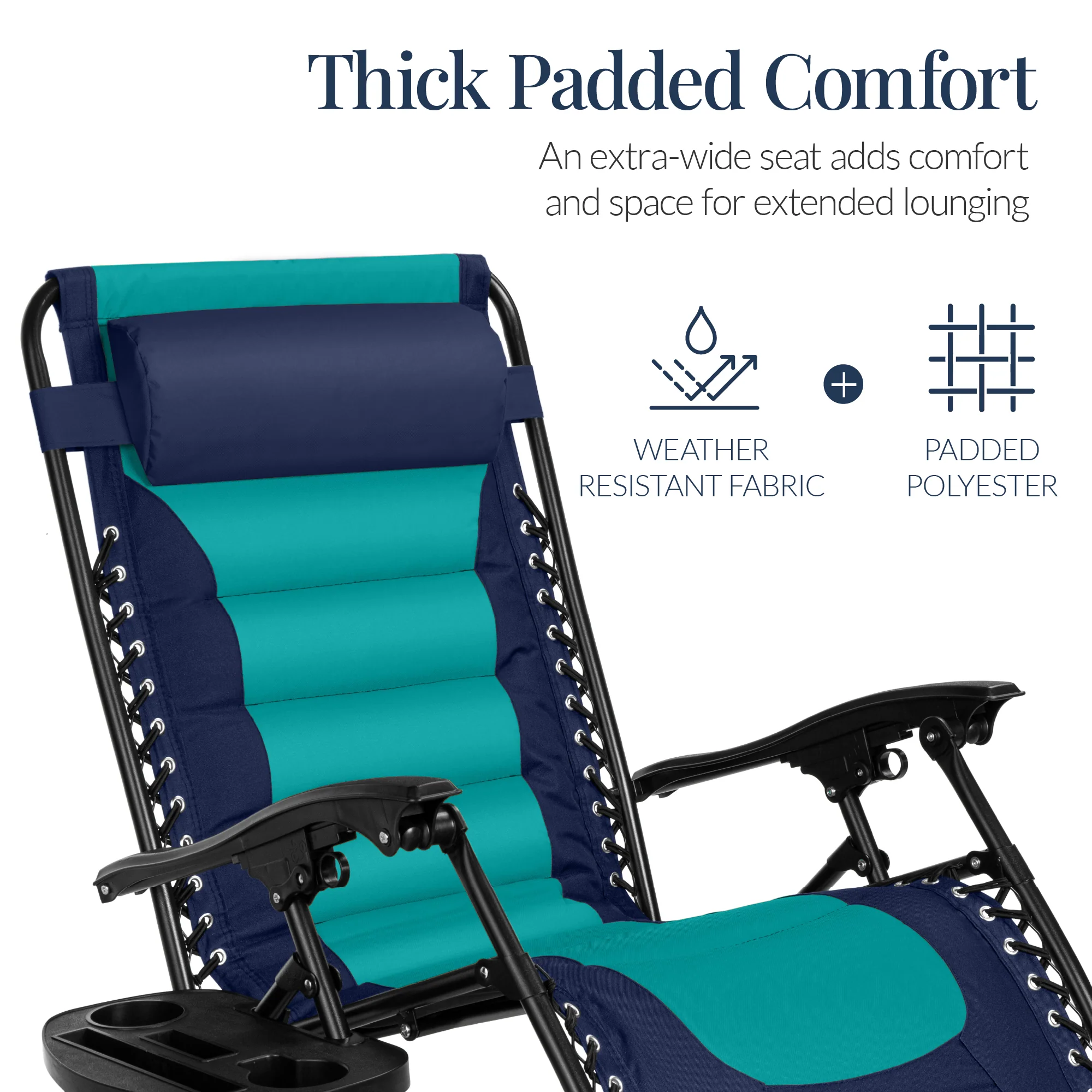 Oversized Padded Zero Gravity Chair, Folding Recliner w/ Headrest, Side Tray - Image 155