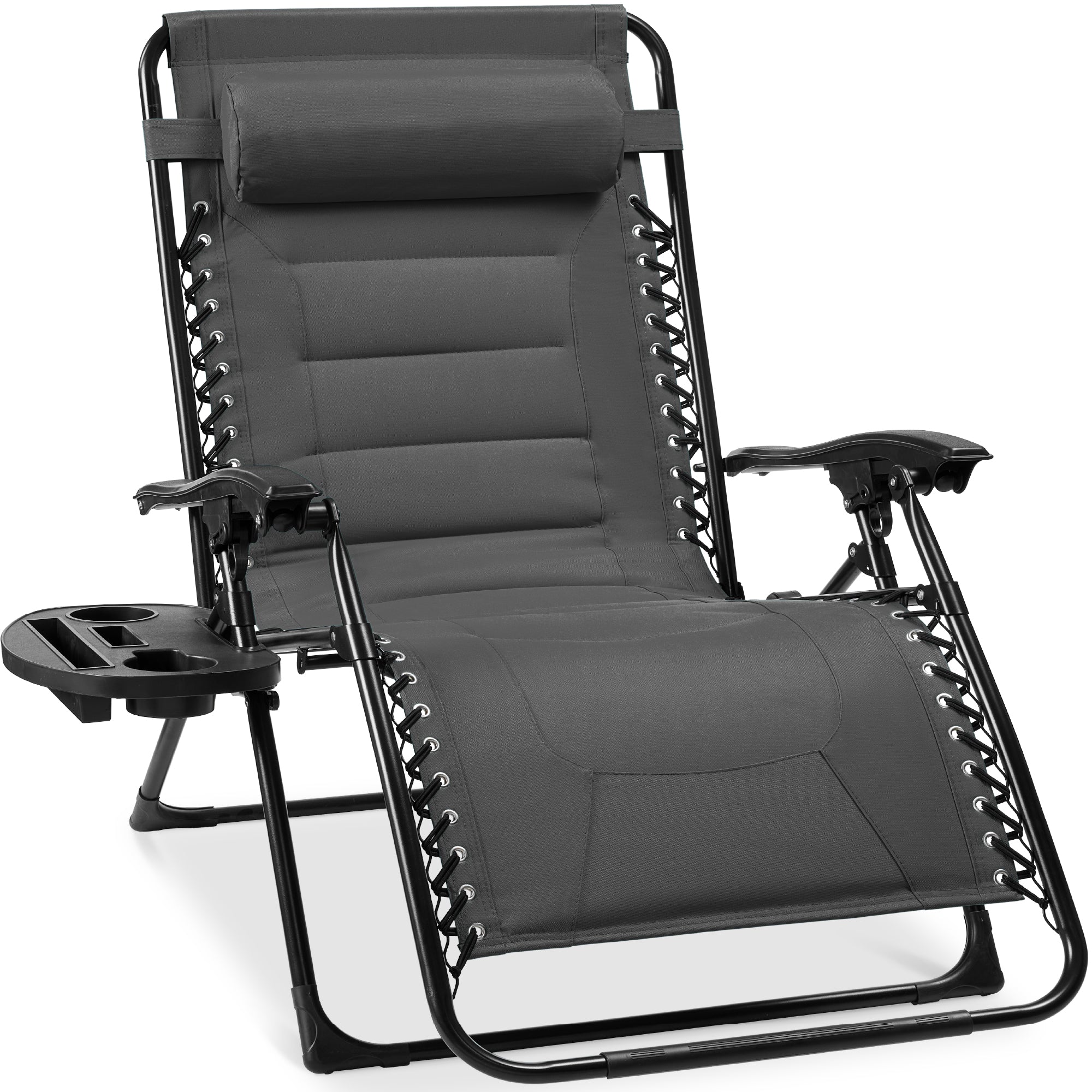 Oversized Padded Zero Gravity Chair, Folding Recliner w/ Headrest, Side Tray - Image 156
