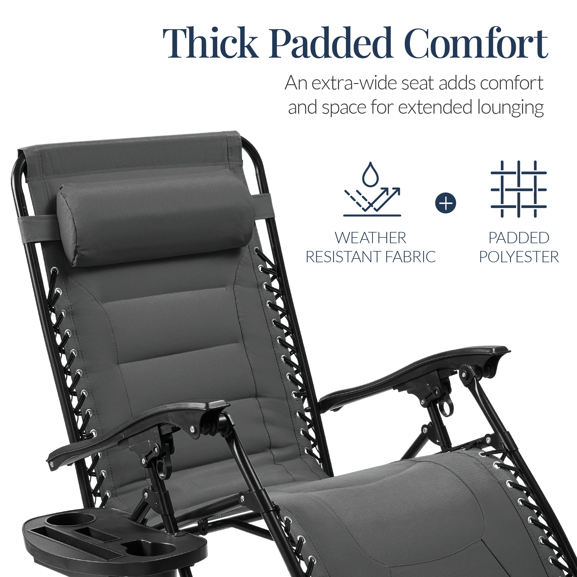 Oversized Padded Zero Gravity Chair, Folding Recliner w/ Headrest, Side Tray - Image 159