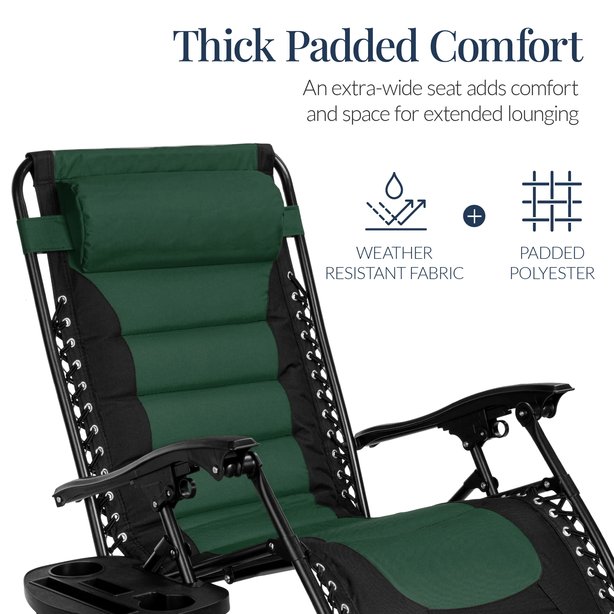 Oversized Padded Zero Gravity Chair, Folding Recliner w/ Headrest, Side Tray - Image 16