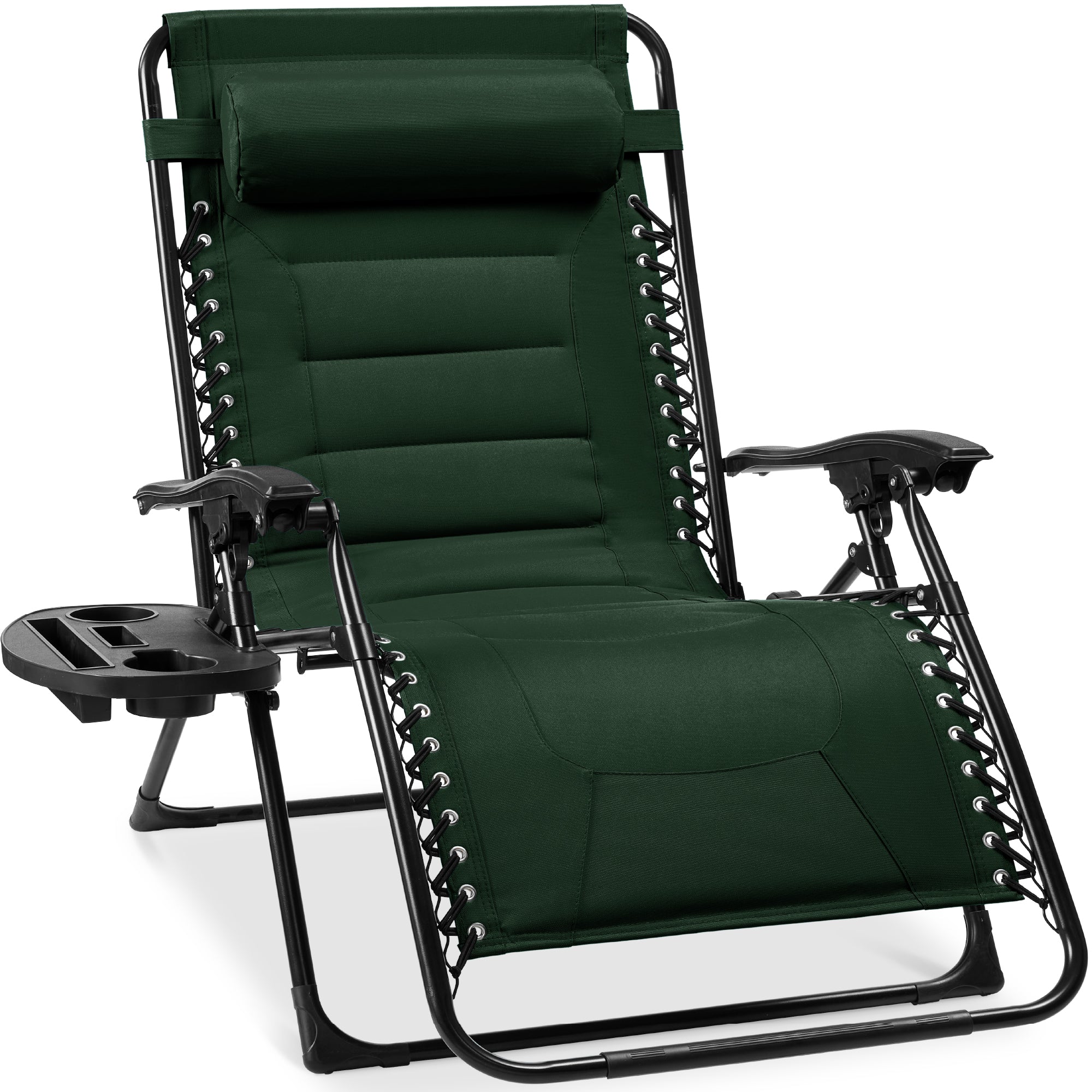 Oversized Padded Zero Gravity Chair, Folding Recliner w/ Headrest, Side Tray - Image 160