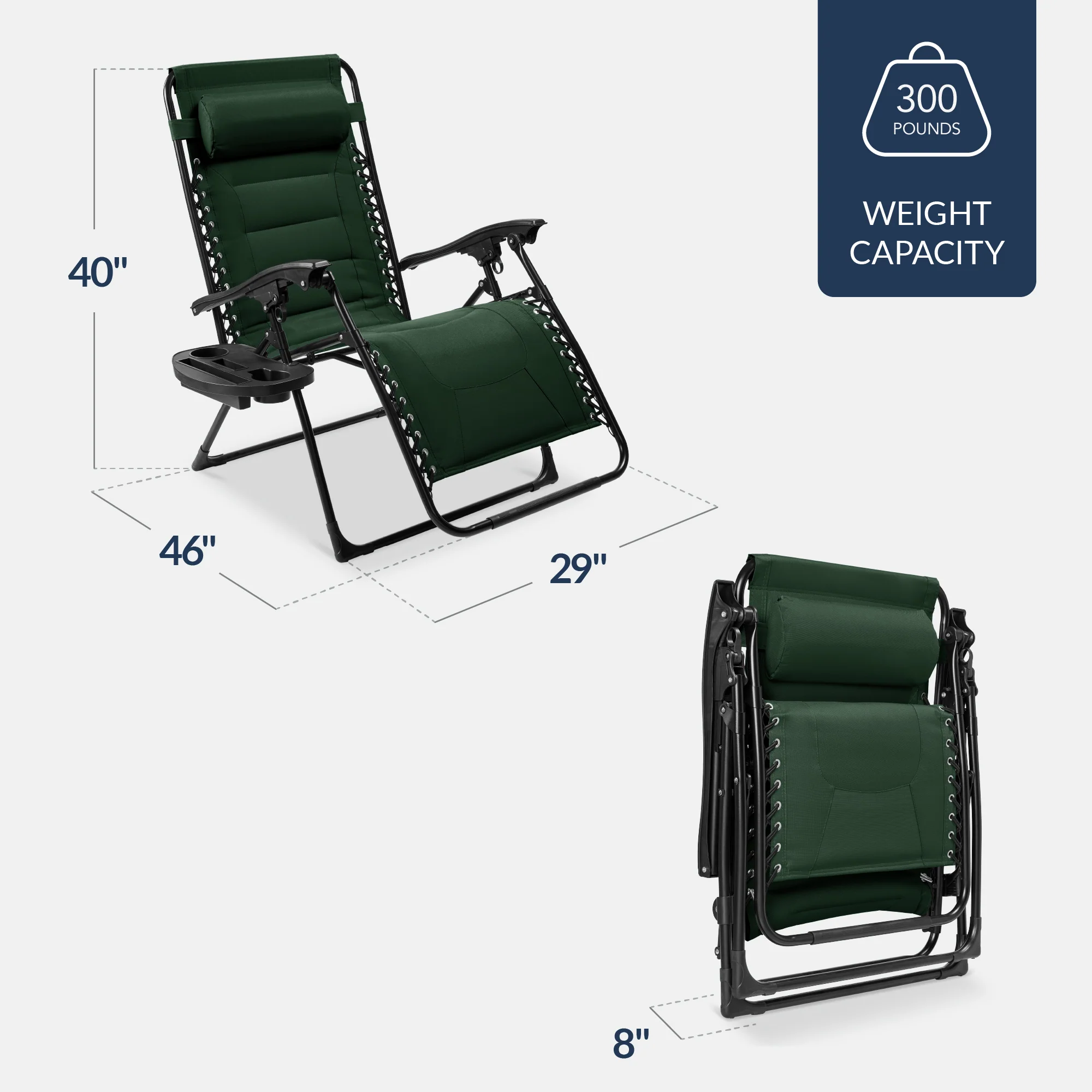 Oversized Padded Zero Gravity Chair, Folding Recliner w/ Headrest, Side Tray - Image 161