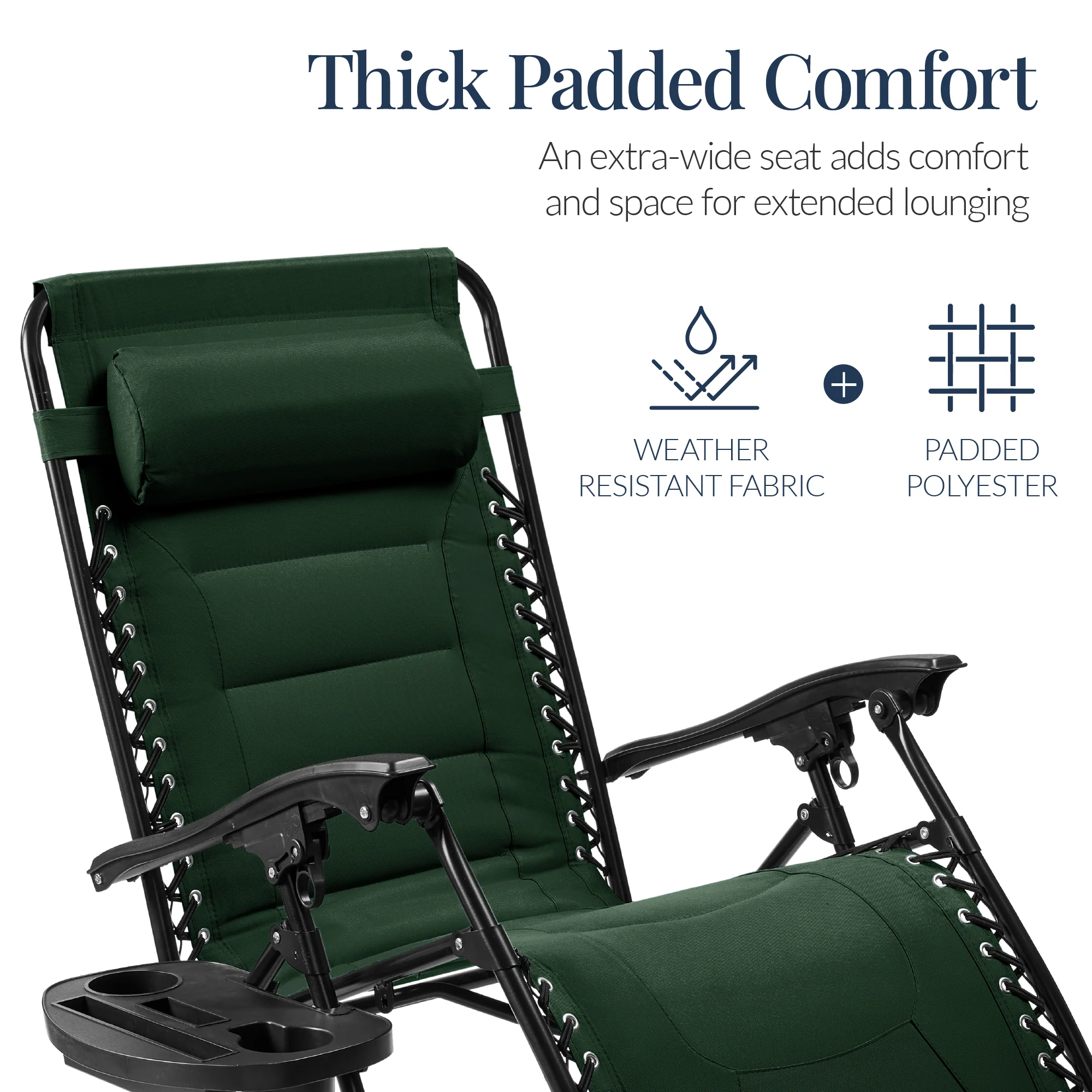 Oversized Padded Zero Gravity Chair, Folding Recliner w/ Headrest, Side Tray - Image 163