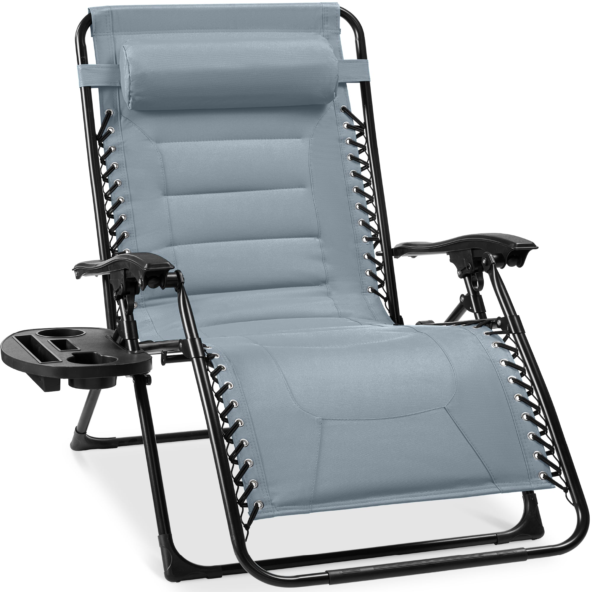 Oversized Padded Zero Gravity Chair, Folding Recliner w/ Headrest, Side Tray - Image 17