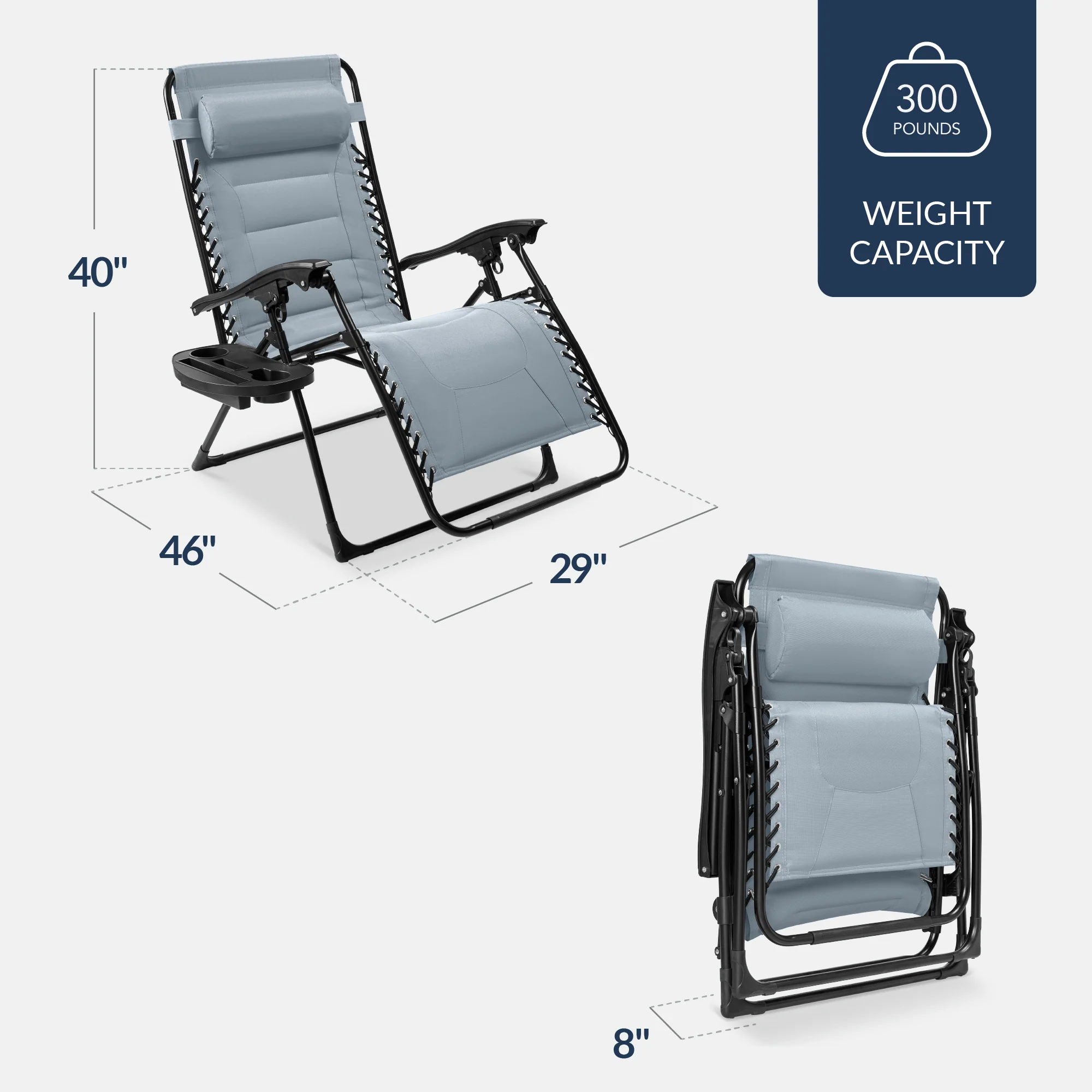 Oversized Padded Zero Gravity Chair, Folding Recliner w/ Headrest, Side Tray - Image 18