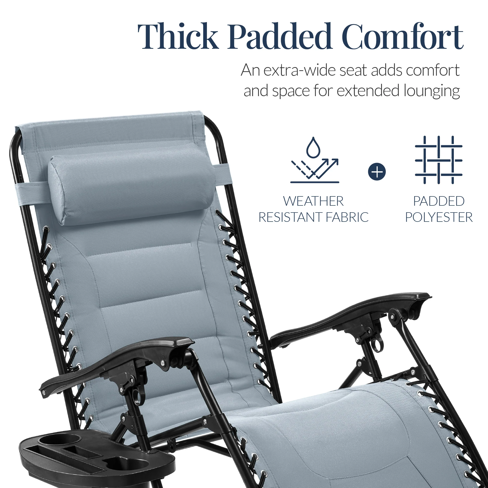 Oversized Padded Zero Gravity Chair, Folding Recliner w/ Headrest, Side Tray - Image 20