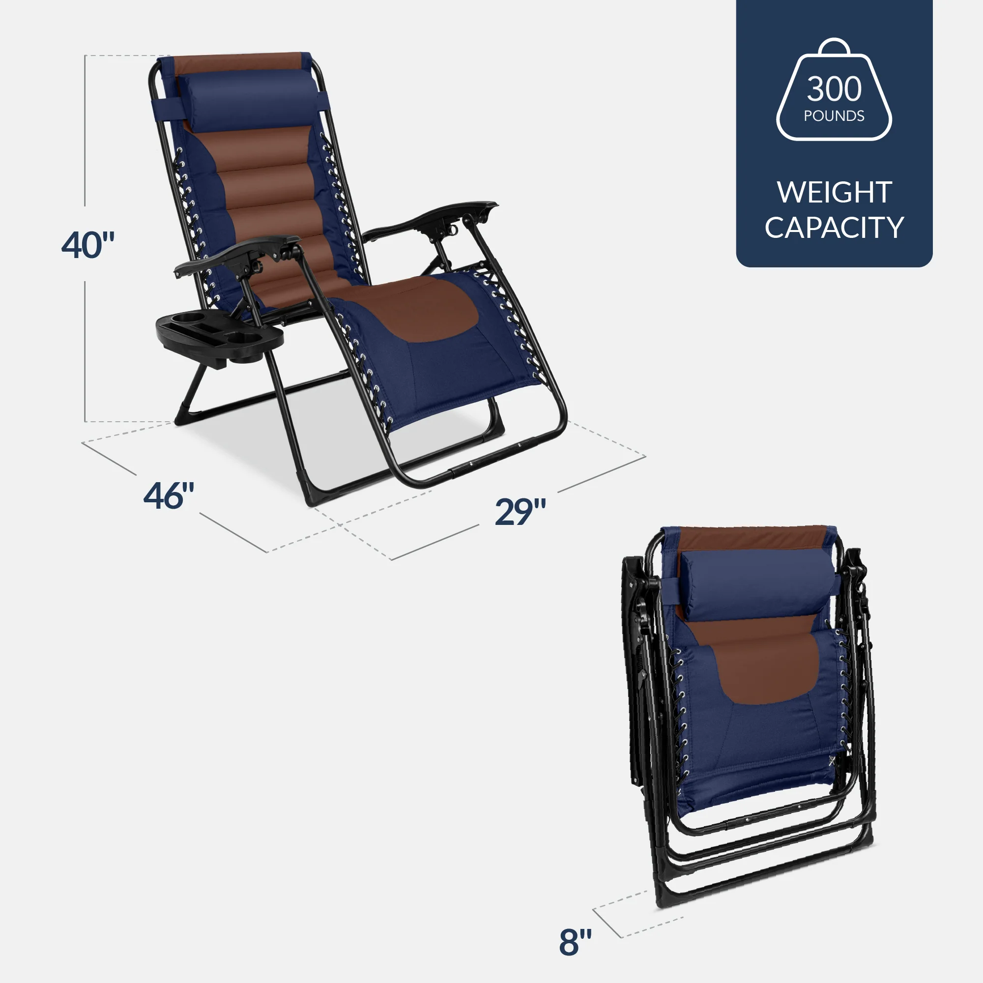 Oversized Padded Zero Gravity Chair, Folding Recliner w/ Headrest, Side Tray - Image 22