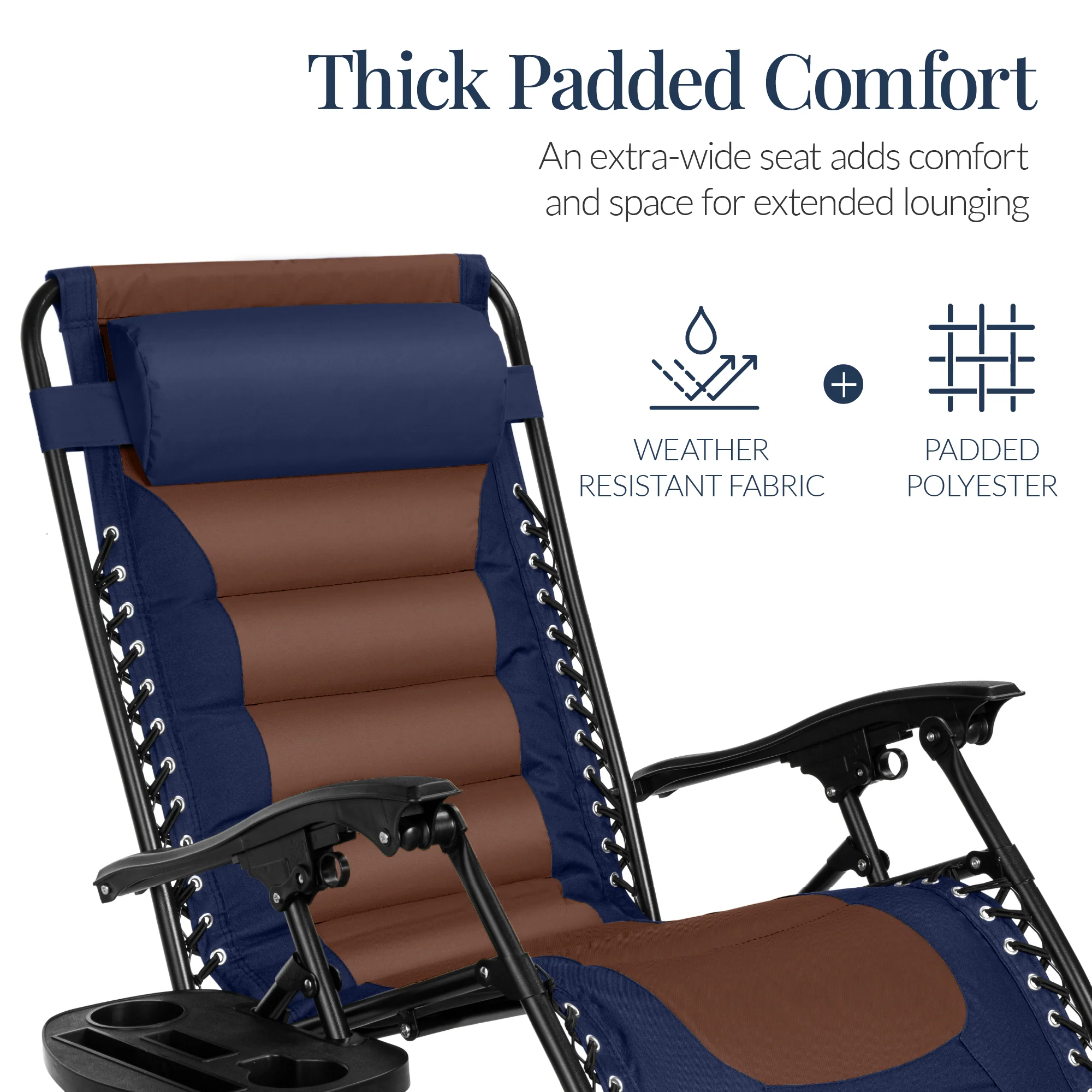 Oversized Padded Zero Gravity Chair, Folding Recliner w/ Headrest, Side Tray - Image 24