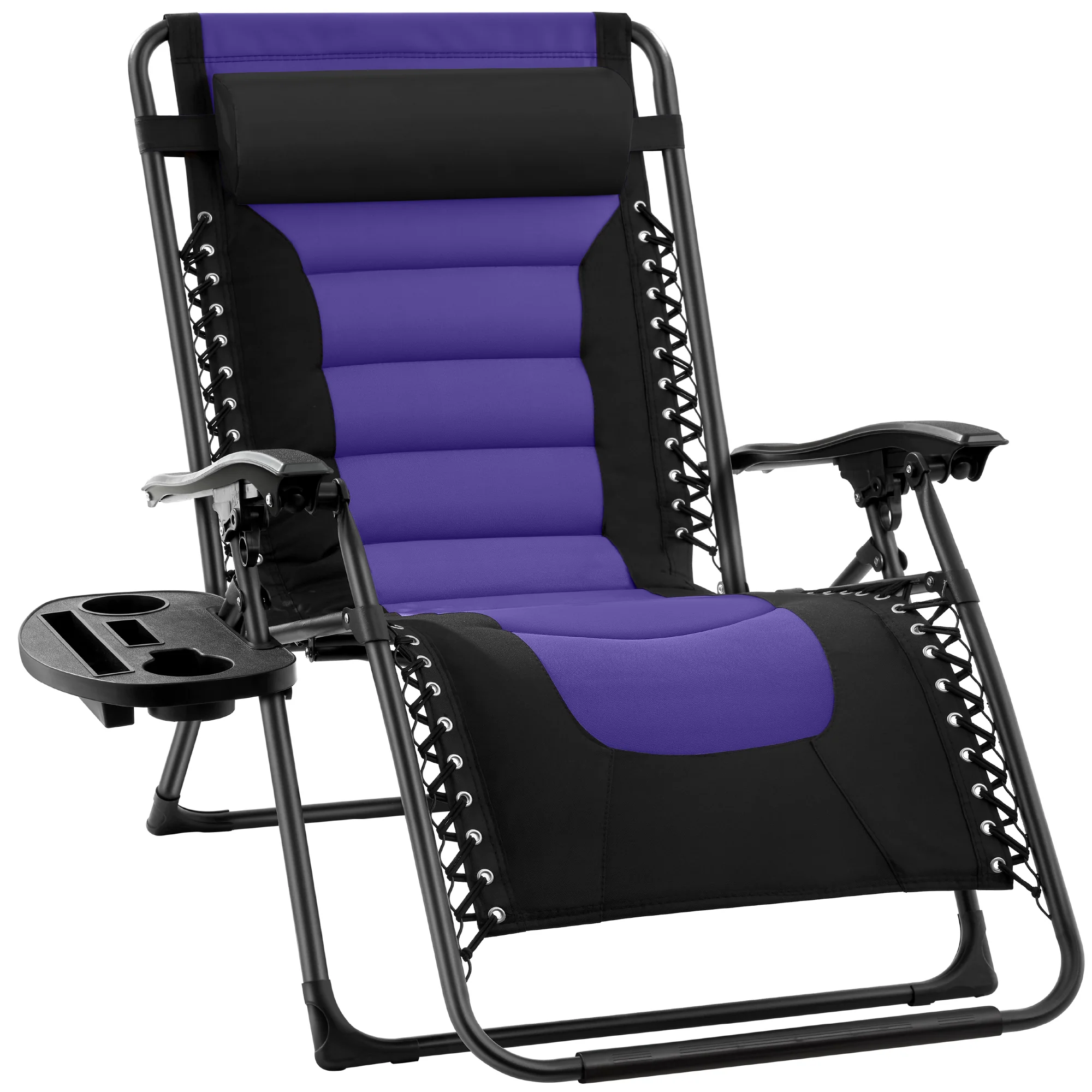 Oversized Padded Zero Gravity Chair, Folding Recliner w/ Headrest, Side Tray - Image 25