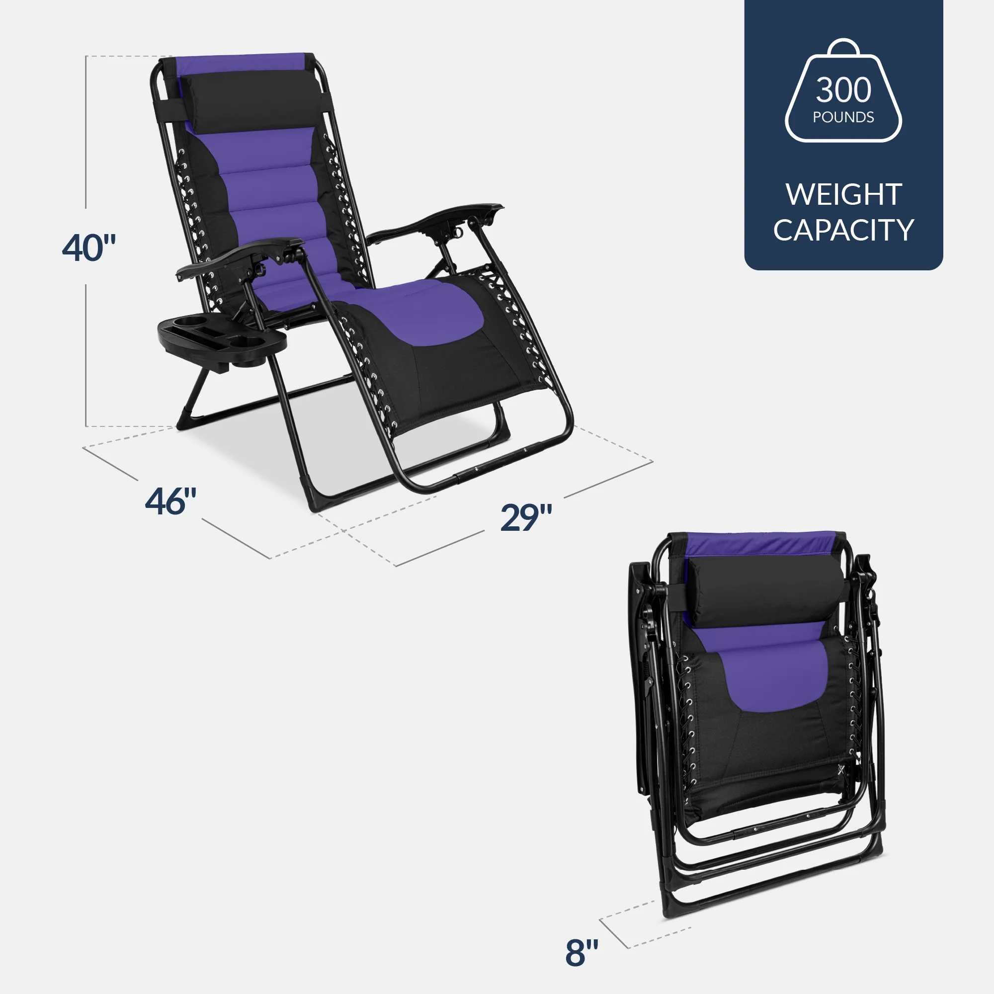 Oversized Padded Zero Gravity Chair, Folding Recliner w/ Headrest, Side Tray - Image 26