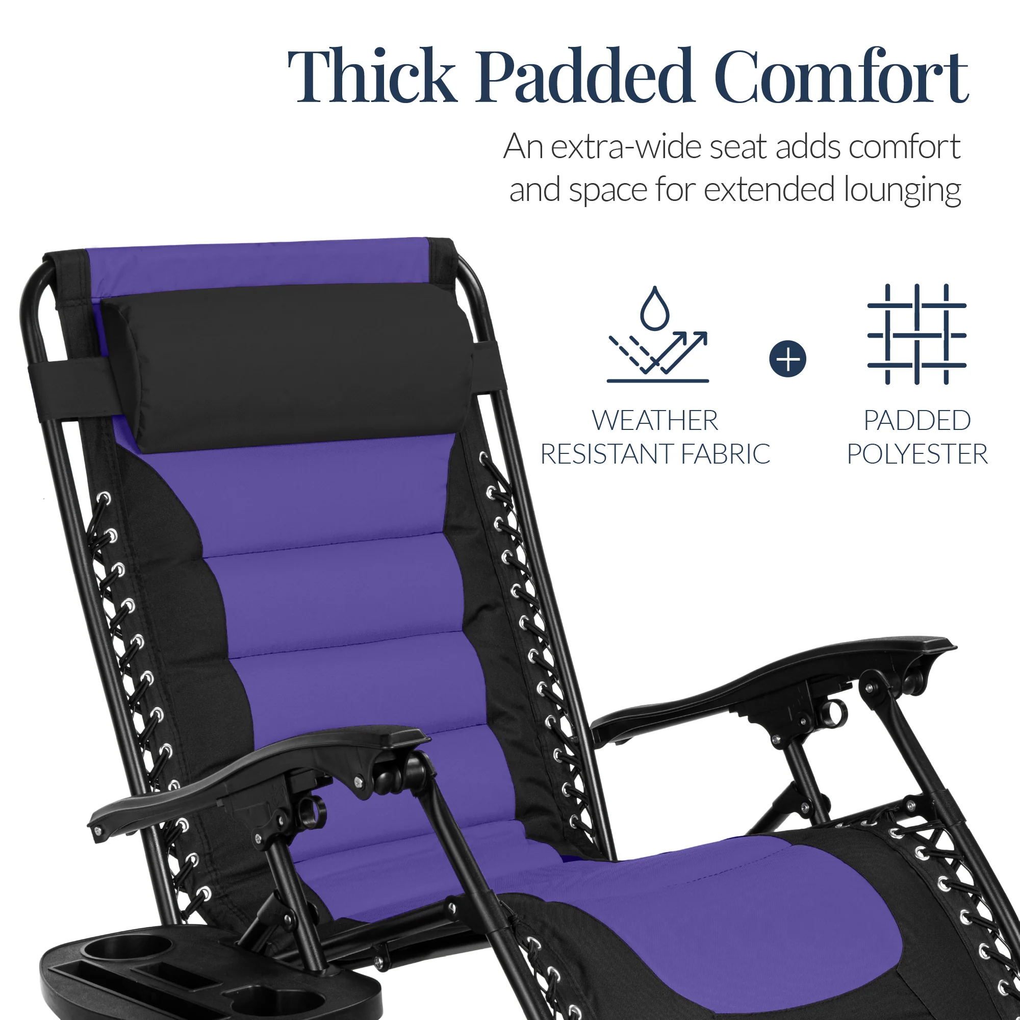 Oversized Padded Zero Gravity Chair, Folding Recliner w/ Headrest, Side Tray - Image 28