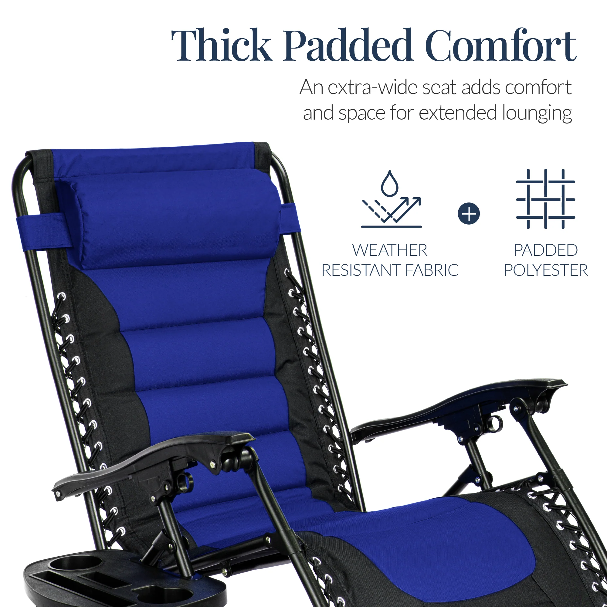 Oversized Padded Zero Gravity Chair, Folding Recliner w/ Headrest, Side Tray - Image 32