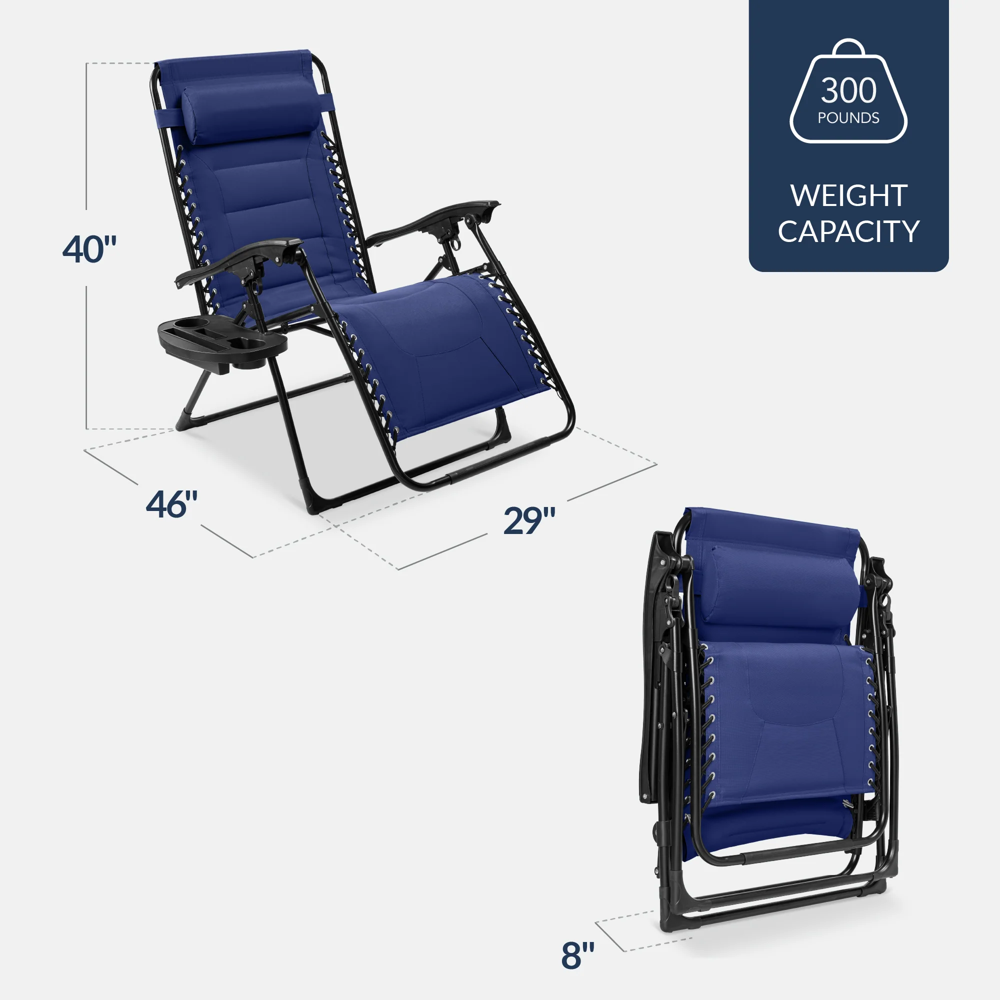 Oversized Padded Zero Gravity Chair, Folding Recliner w/ Headrest, Side Tray - Image 34