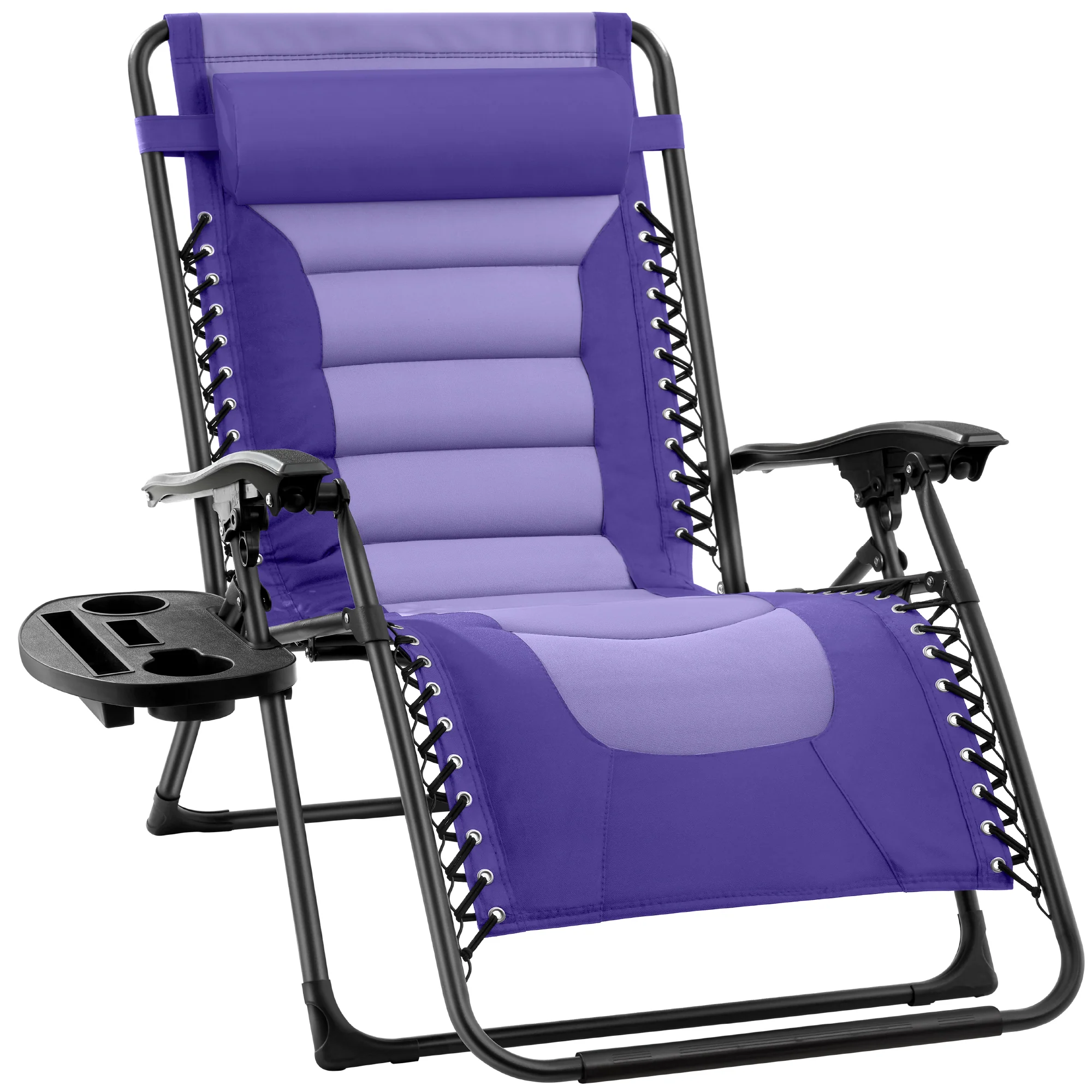 Oversized Padded Zero Gravity Chair, Folding Recliner w/ Headrest, Side Tray - Image 37