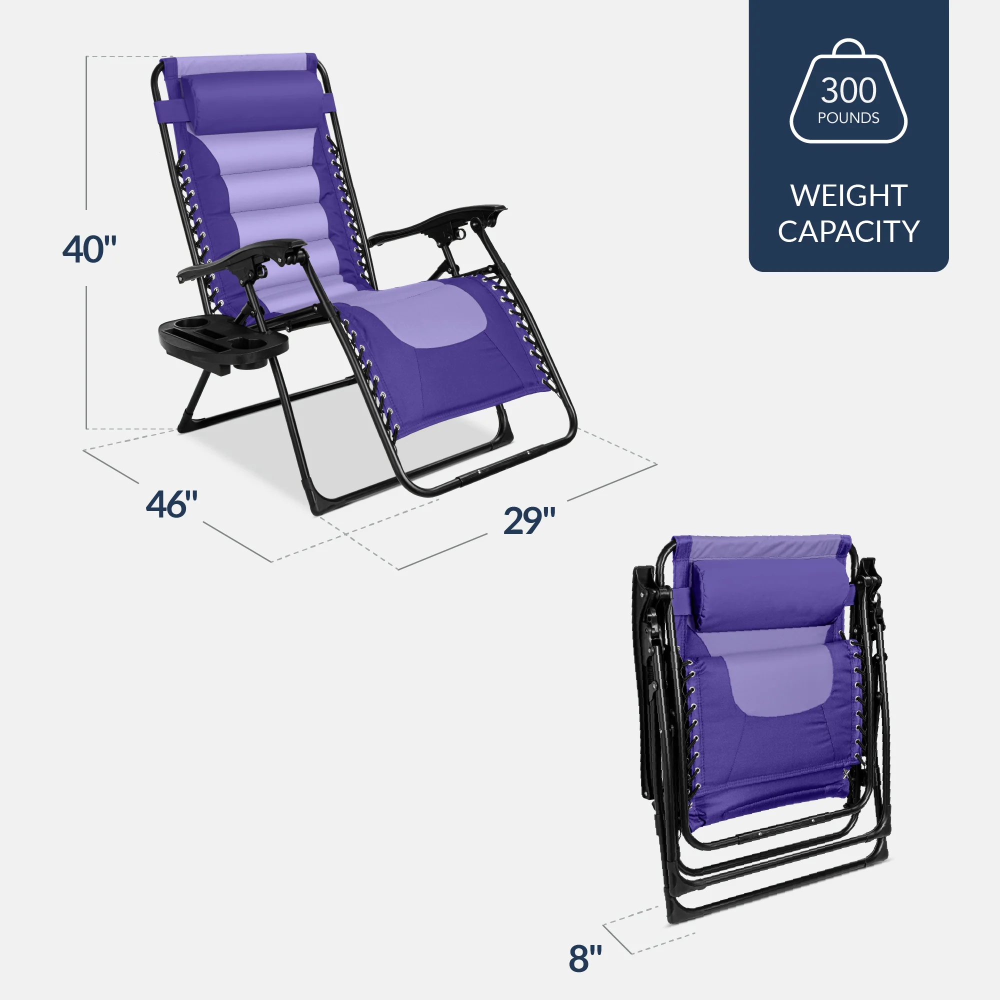 Oversized Padded Zero Gravity Chair, Folding Recliner w/ Headrest, Side Tray - Image 38