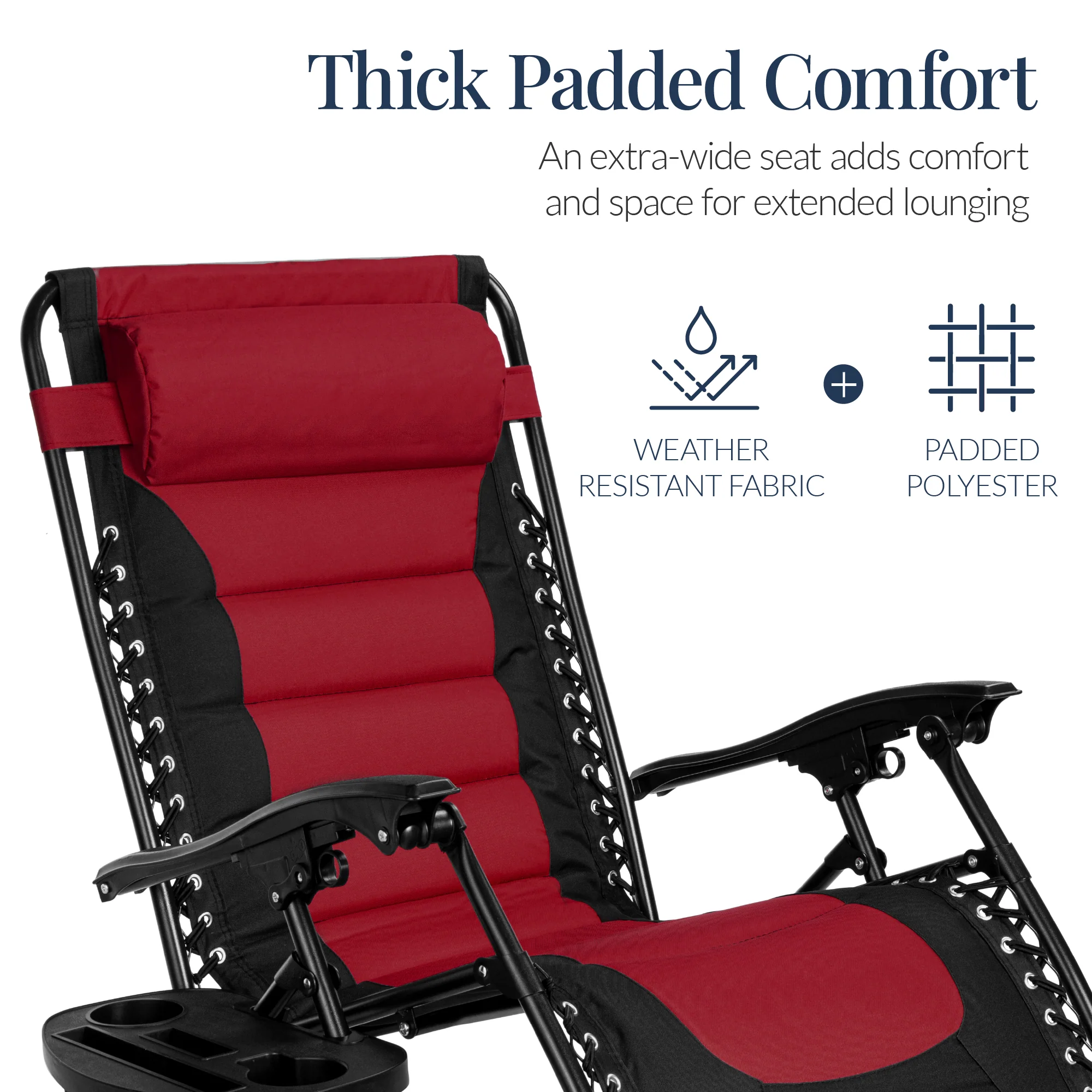Oversized Padded Zero Gravity Chair, Folding Recliner w/ Headrest, Side Tray - Image 4
