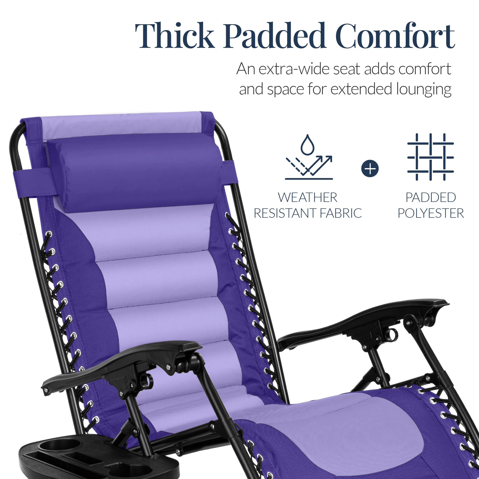 Oversized Padded Zero Gravity Chair, Folding Recliner w/ Headrest, Side Tray - Image 40