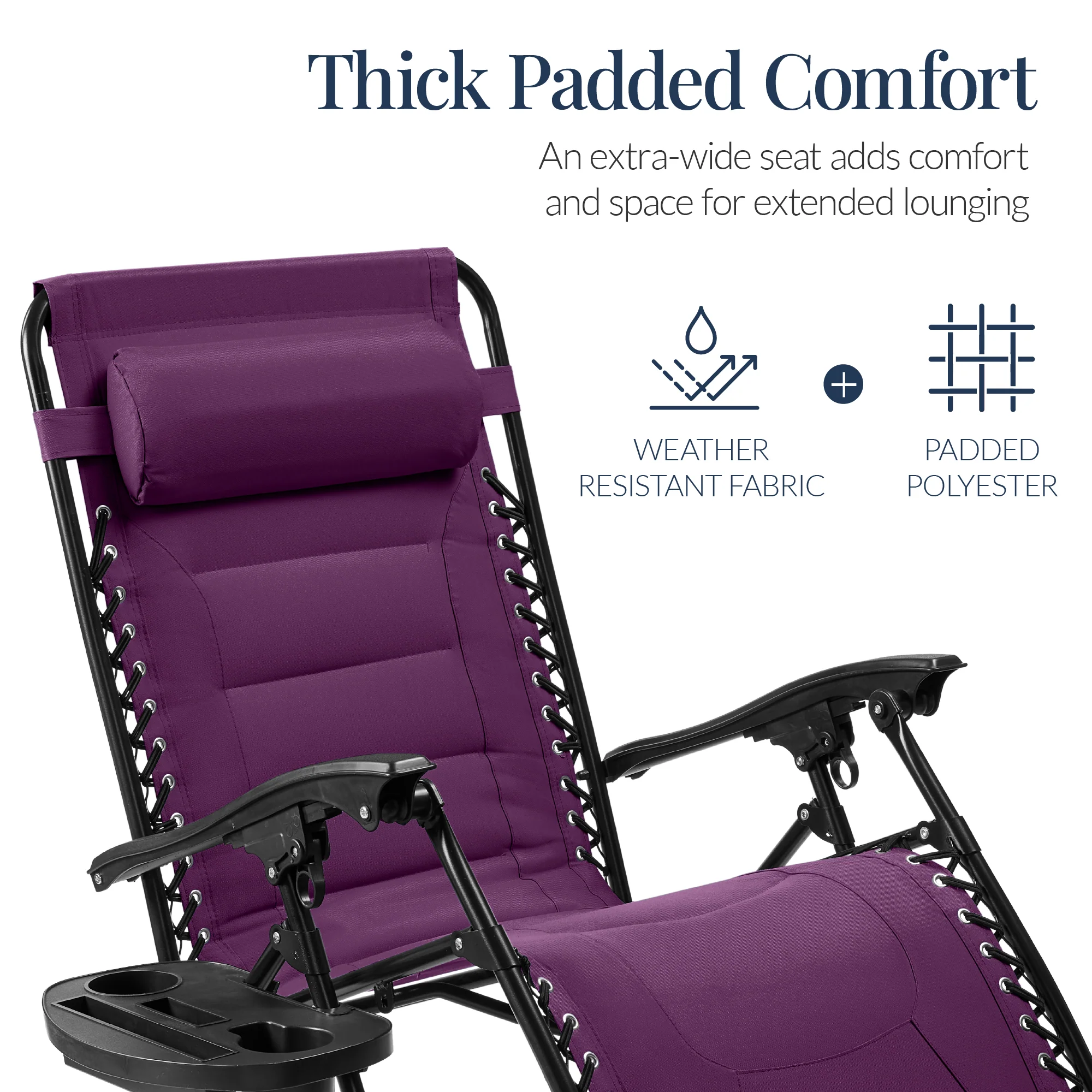 Oversized Padded Zero Gravity Chair, Folding Recliner w/ Headrest, Side Tray - Image 44